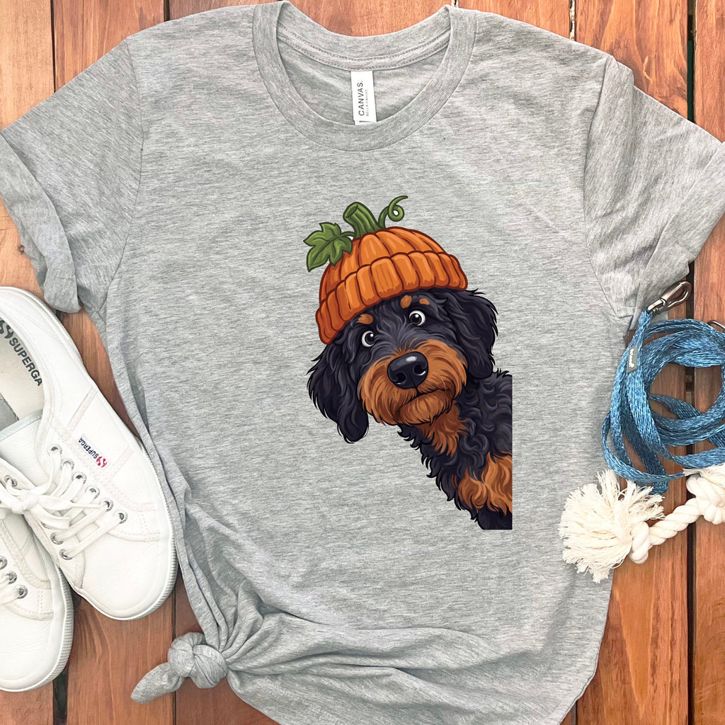 Lil Pumpkin Phantom Goldendoodle T-Shirt in Athletic Heather / S by Puppy Jo