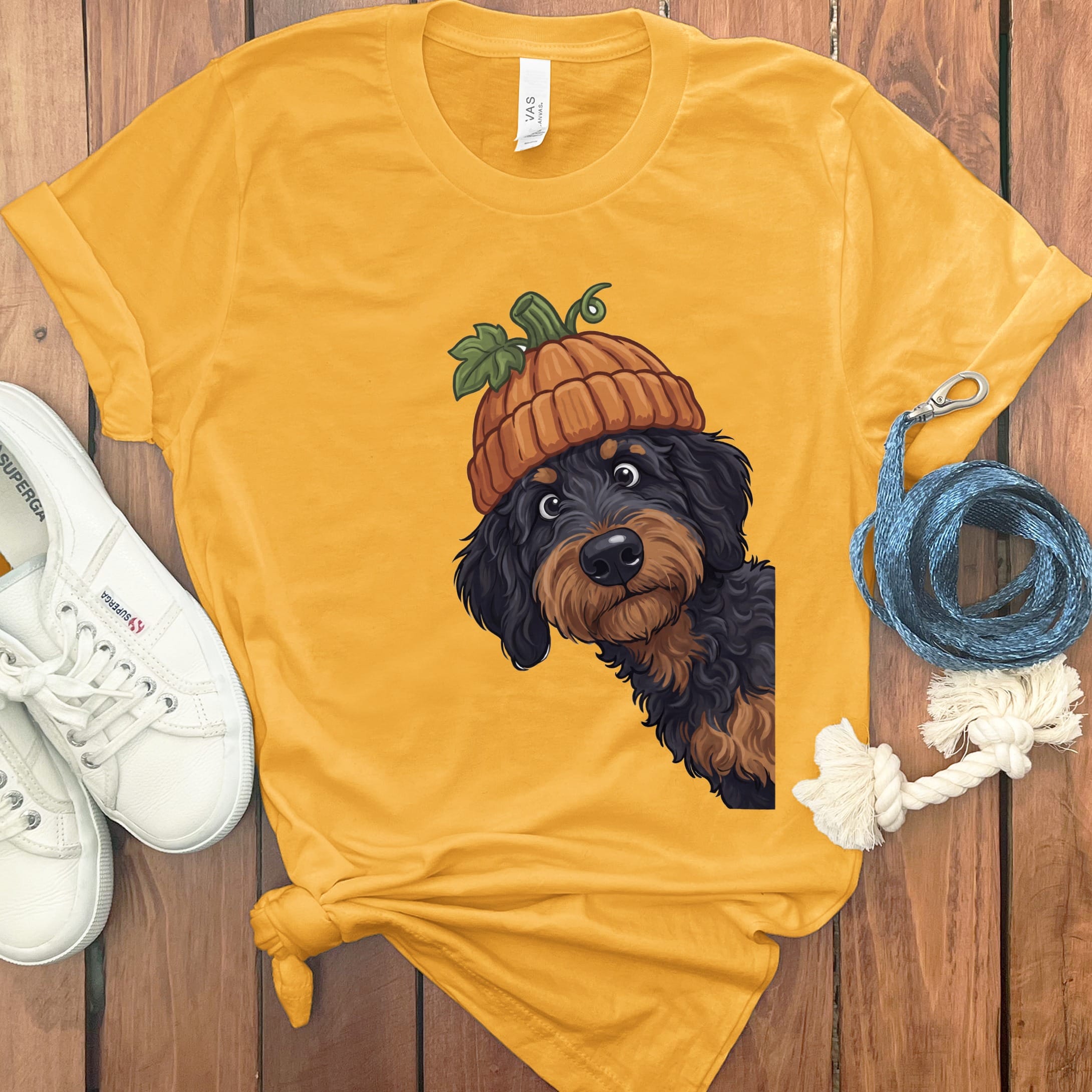 Lil Pumpkin Phantom Goldendoodle T-Shirt in Gold / S by Puppy Jo