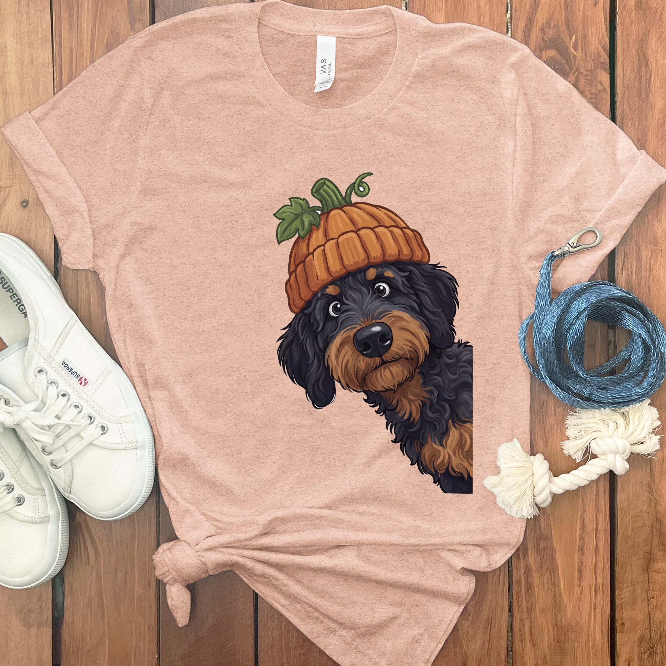 Lil Pumpkin Phantom Goldendoodle T-Shirt in Heather Peach / S by Puppy Jo