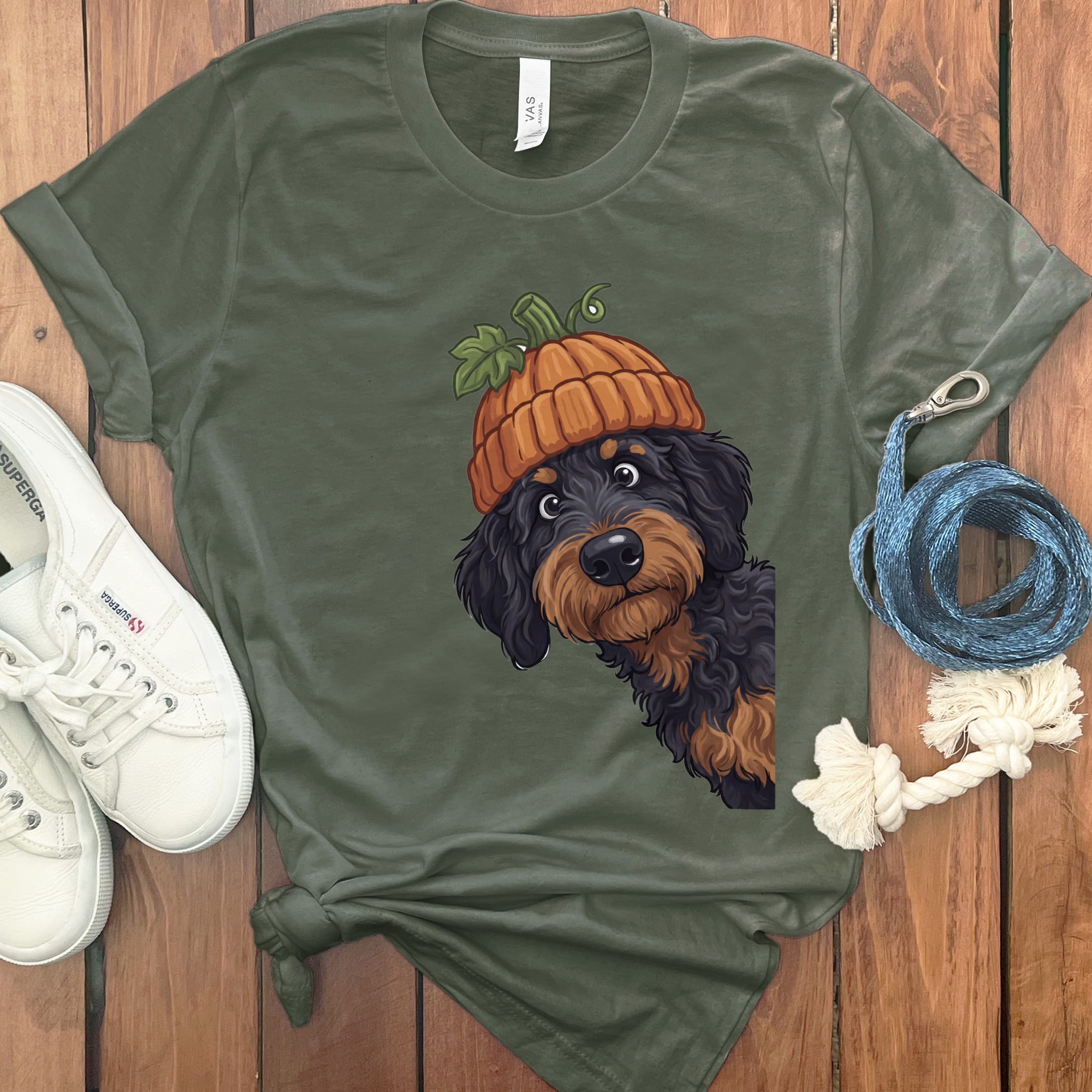 Lil Pumpkin Phantom Goldendoodle T-Shirt in Military Green / S by Puppy Jo