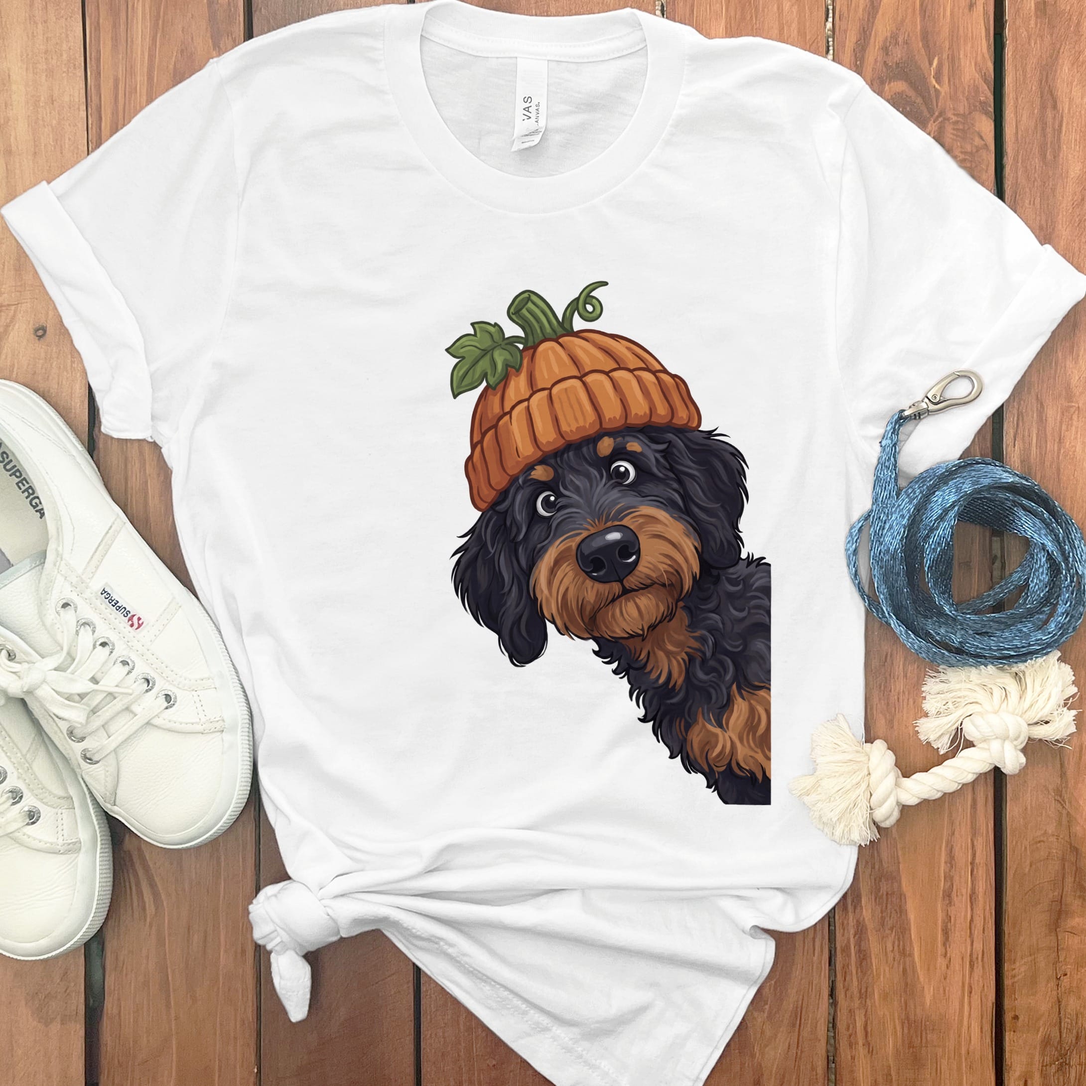 Lil Pumpkin Phantom Goldendoodle T-Shirt in White / S by Puppy Jo