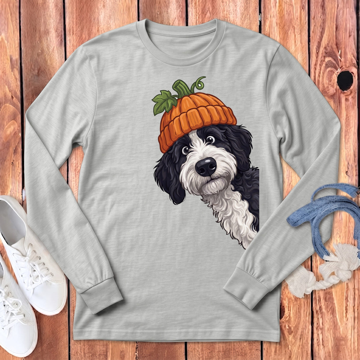Lil Pumpkin Sheepadoodle Long Sleeve T-Shirt in Athletic Heather / M by Puppy Jo