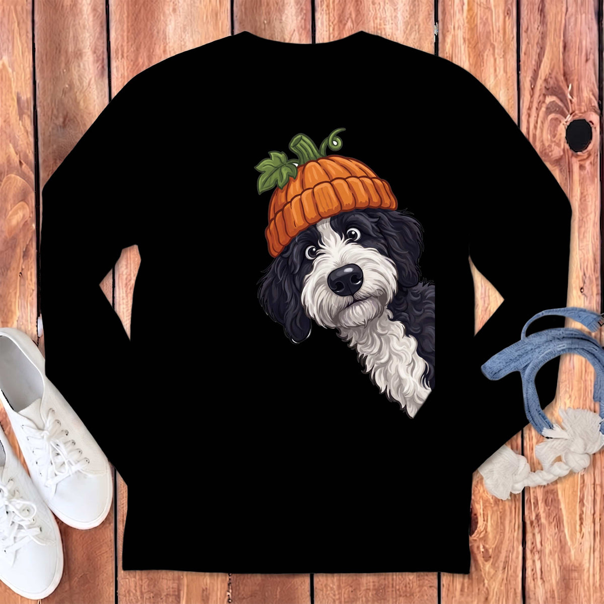 Lil Pumpkin Sheepadoodle Long Sleeve T-Shirt in Black / S by Puppy Jo