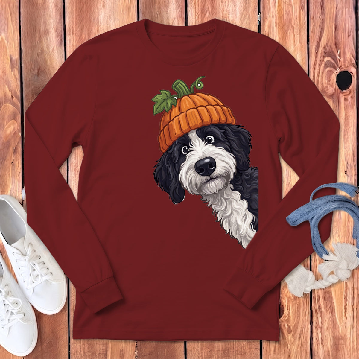 Lil Pumpkin Sheepadoodle Long Sleeve T-Shirt in Cardinal / S by Puppy Jo