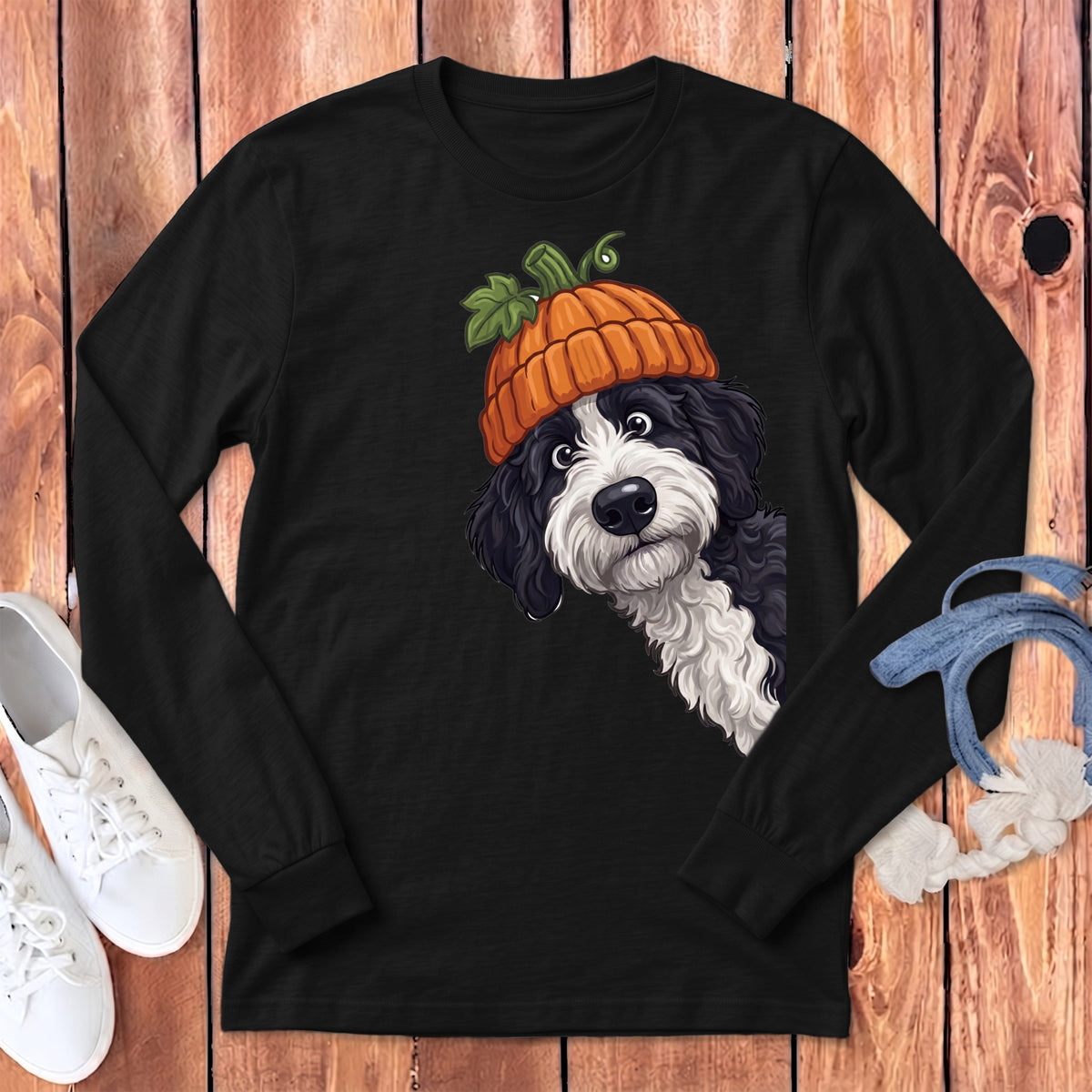 Lil Pumpkin Sheepadoodle Long Sleeve T-Shirt in Dark Grey Heather / S by Puppy Jo