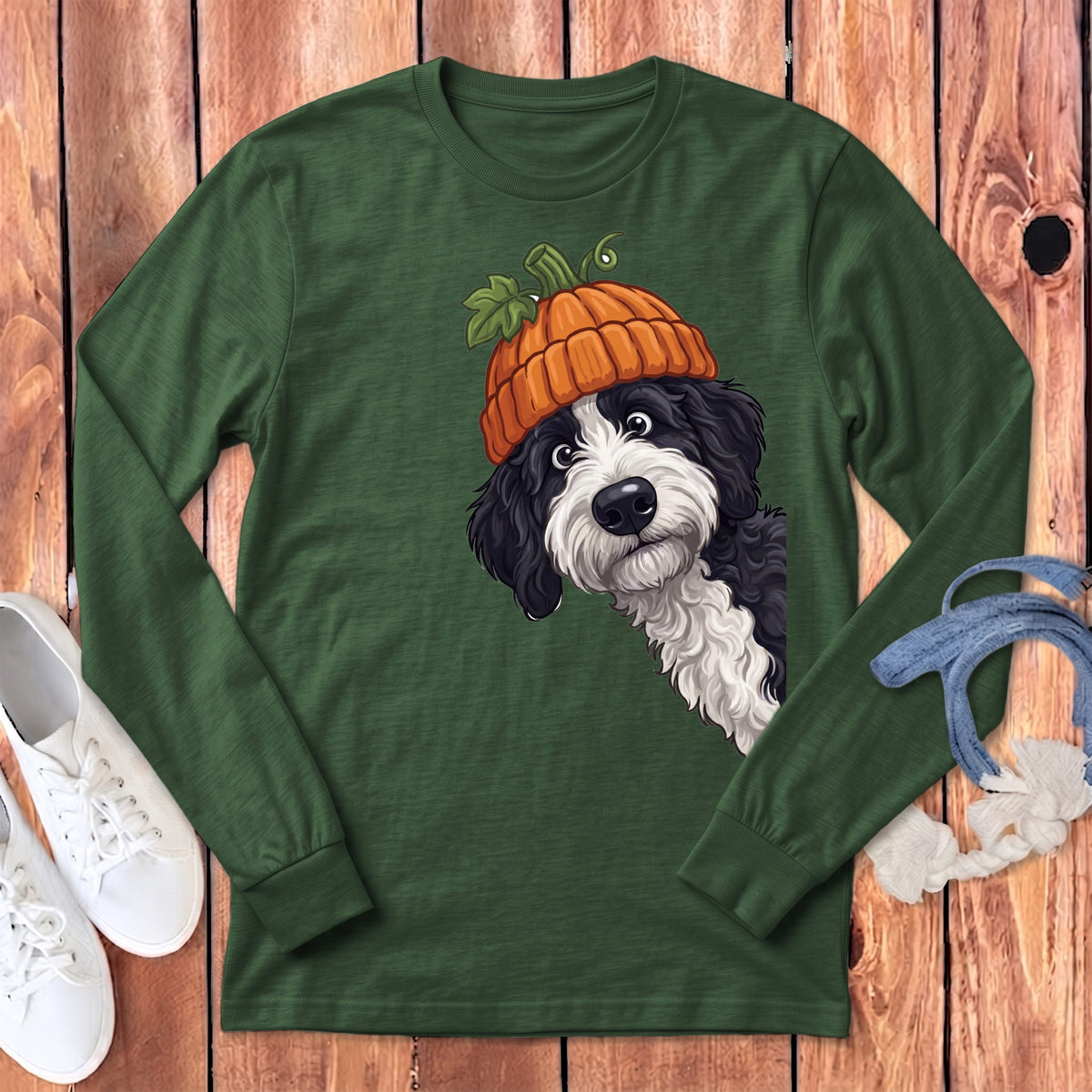 Lil Pumpkin Sheepadoodle Long Sleeve T-Shirt in Heather Forest / S by Puppy Jo