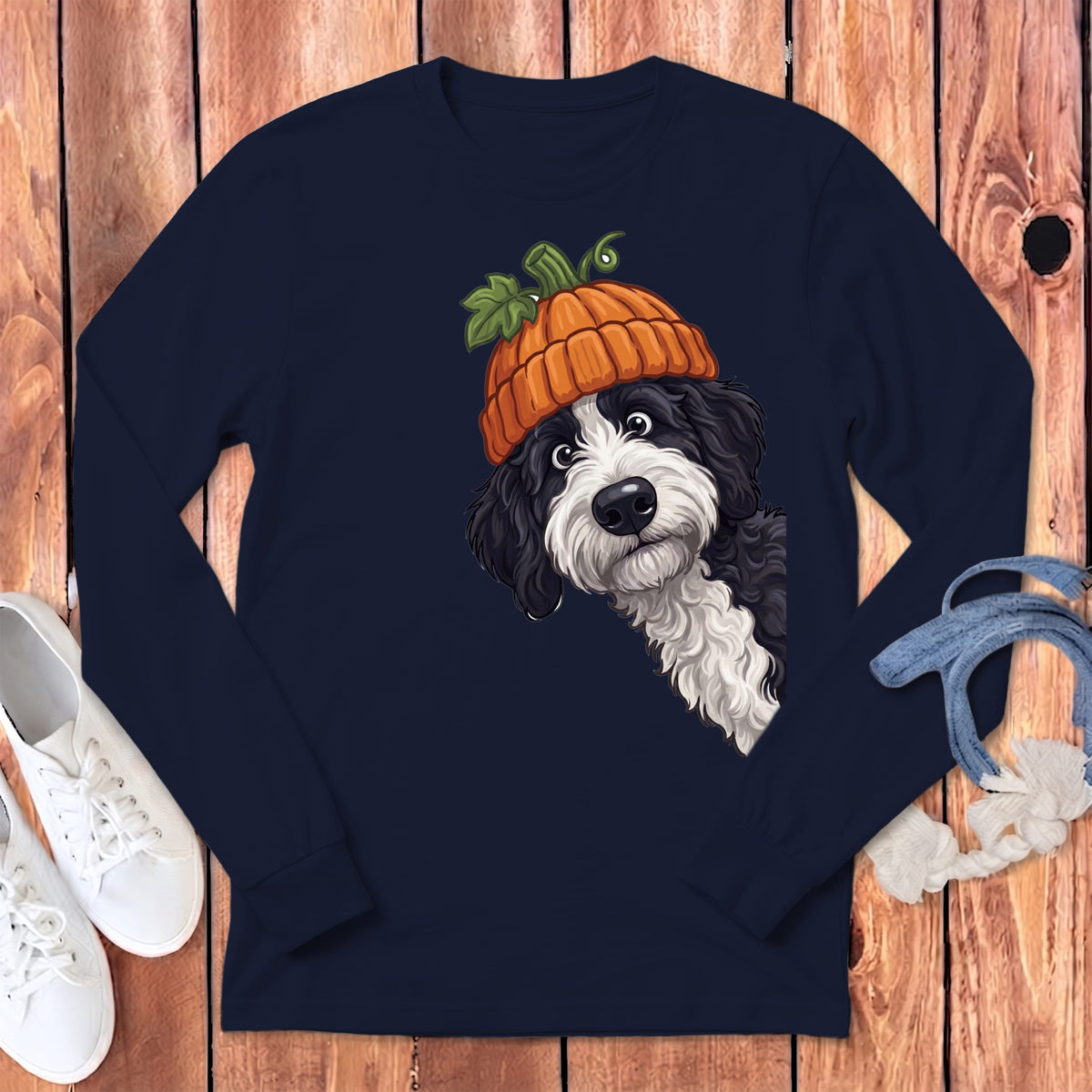 Lil Pumpkin Sheepadoodle Long Sleeve T-Shirt in Navy / S by Puppy Jo