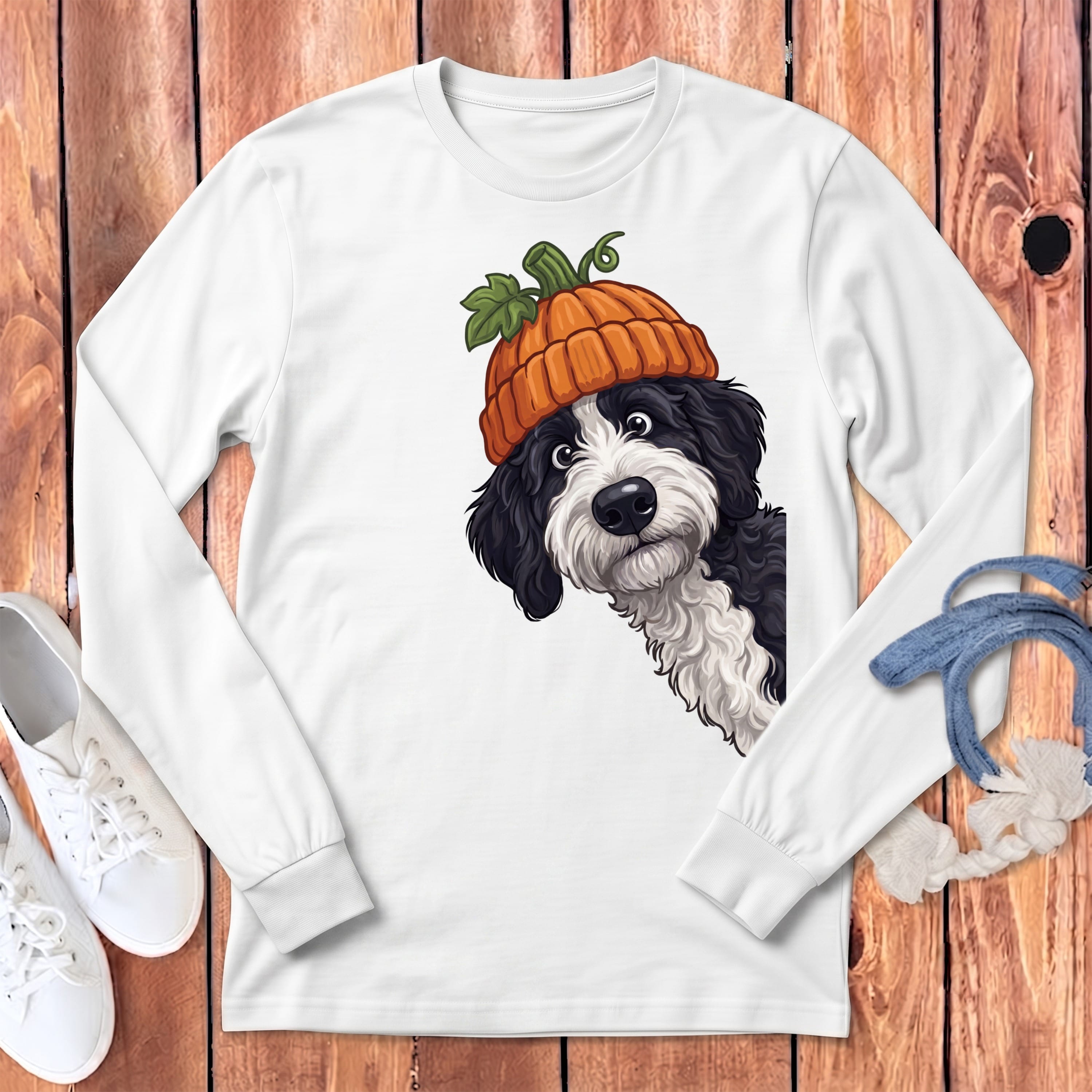 Lil Pumpkin Sheepadoodle Long Sleeve T-Shirt in White / S by Puppy Jo