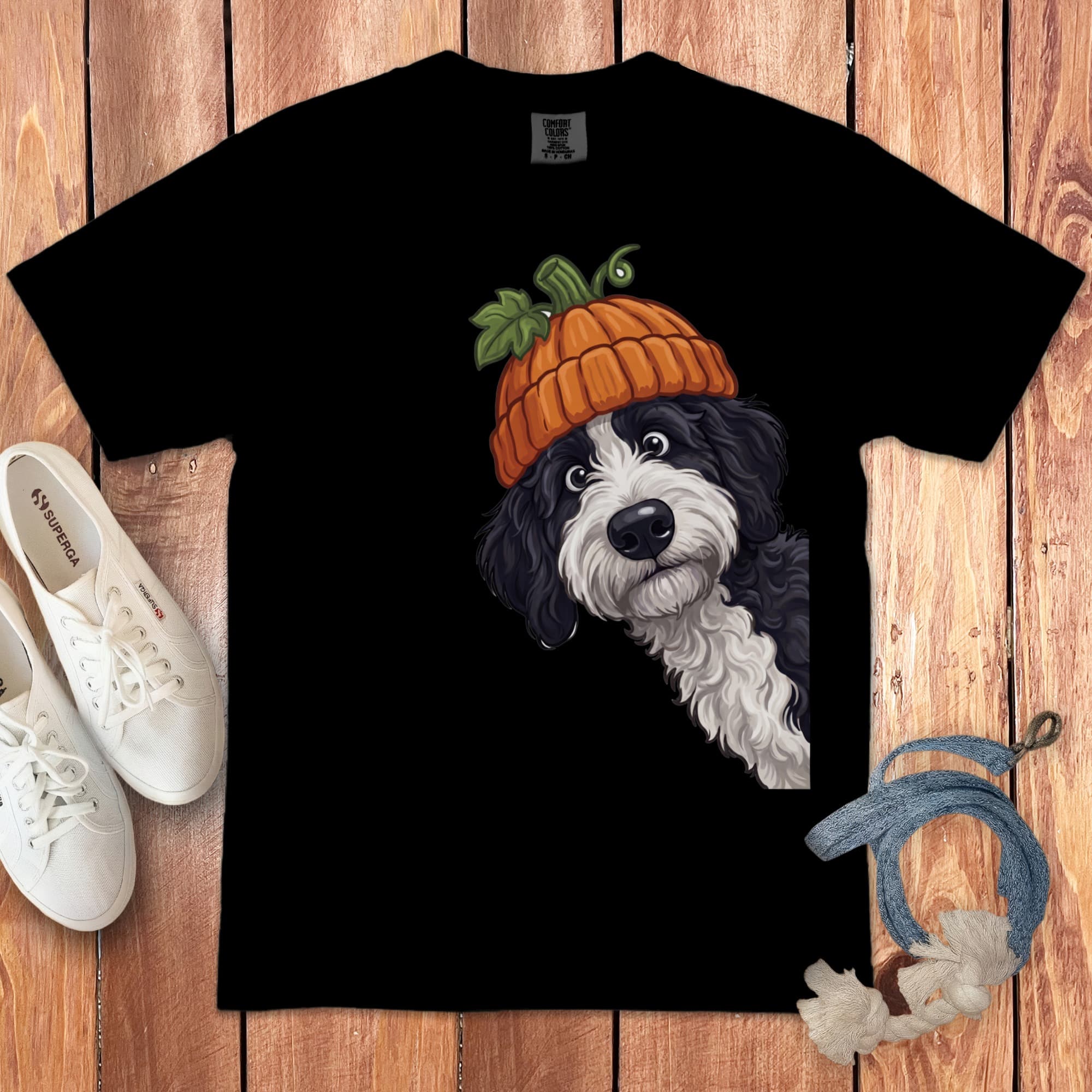 Lil Pumpkin Sheepadoodle Signature T-Shirt in Black / S / T-Shirts by Puppy Jo