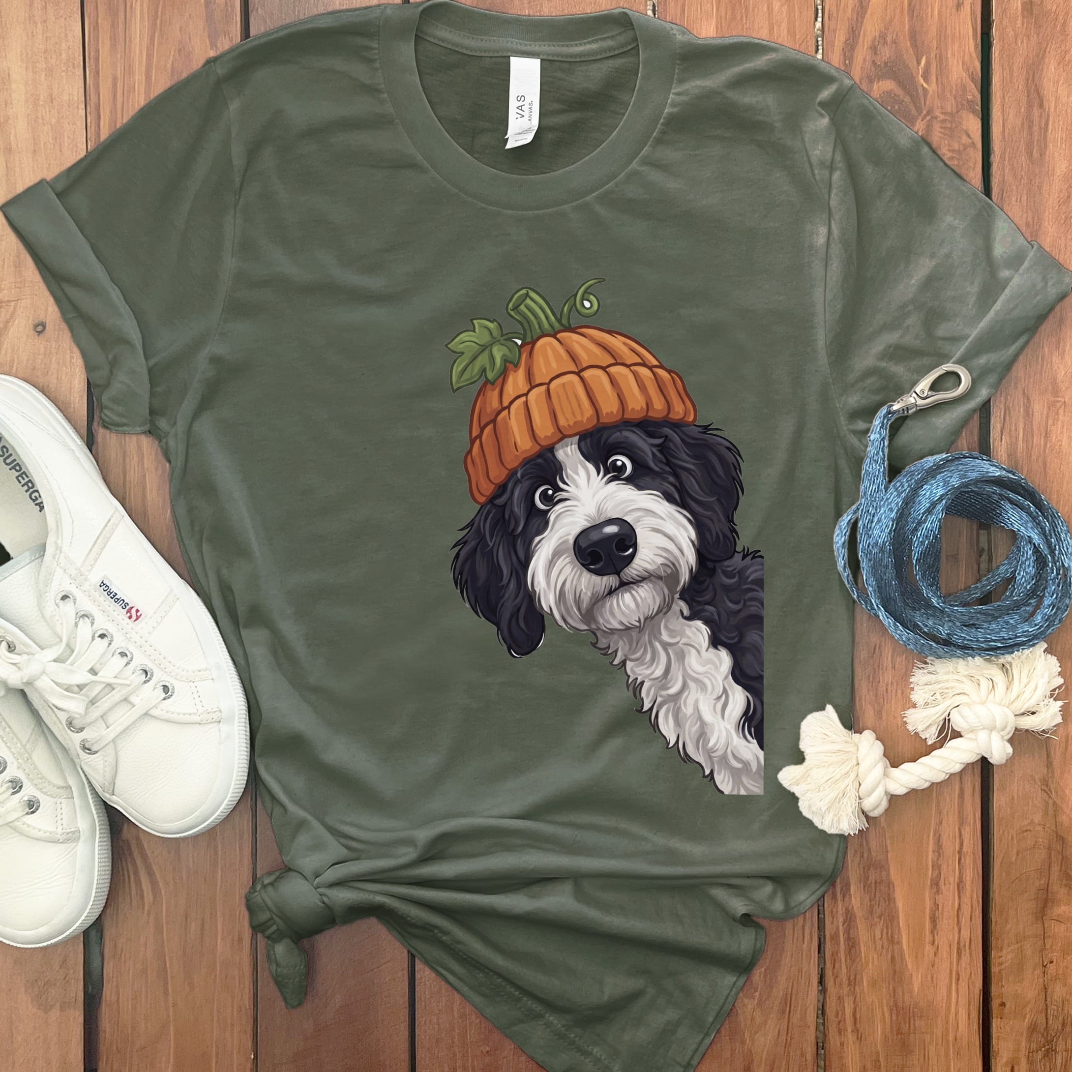 Lil Pumpkin Sheepadoodle T-Shirt in Military Green / S by Puppy Jo