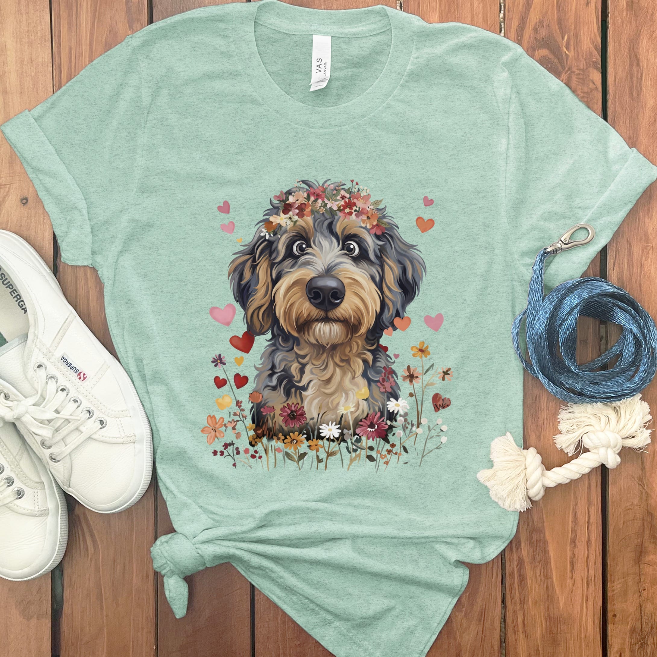 Lovable Aussiedoodle T-Shirt in S / Heather Mint by Puppy Jo