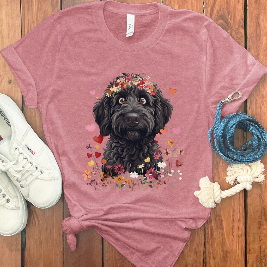 Lovable Black Goldendoodle T-Shirt in Heather Mauve / S by Puppy Jo