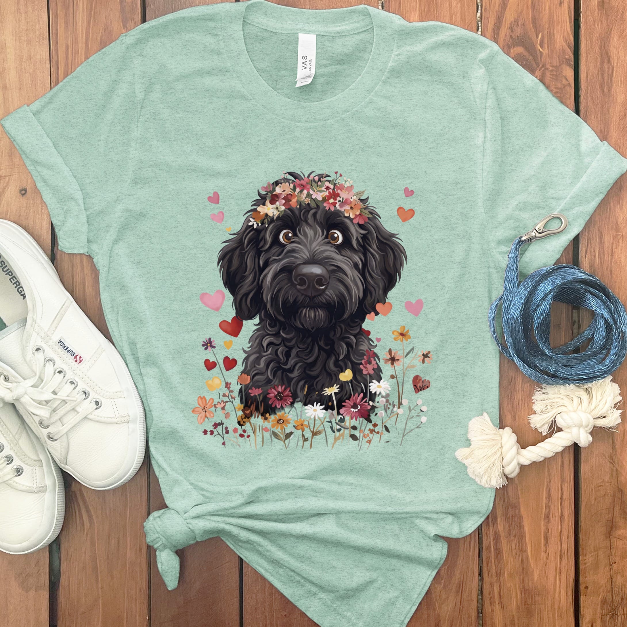Lovable Black Goldendoodle T-Shirt in Heather Mint / S by Puppy Jo