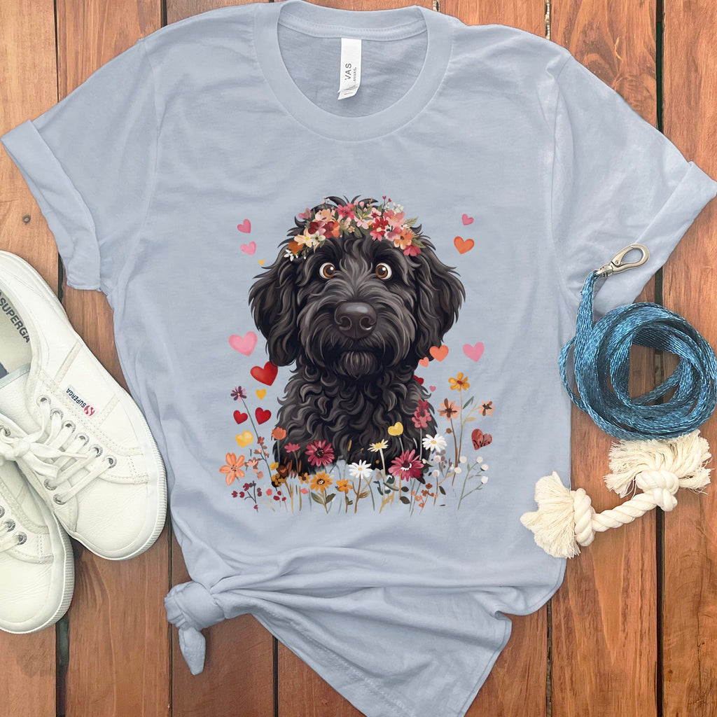 Lovable Black Goldendoodle T-Shirt in Light Blue / S by Puppy Jo