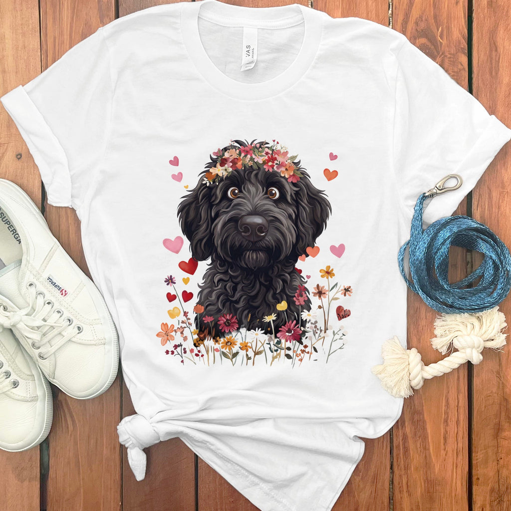 Lovable Black Goldendoodle T-Shirt in White / S by Puppy Jo