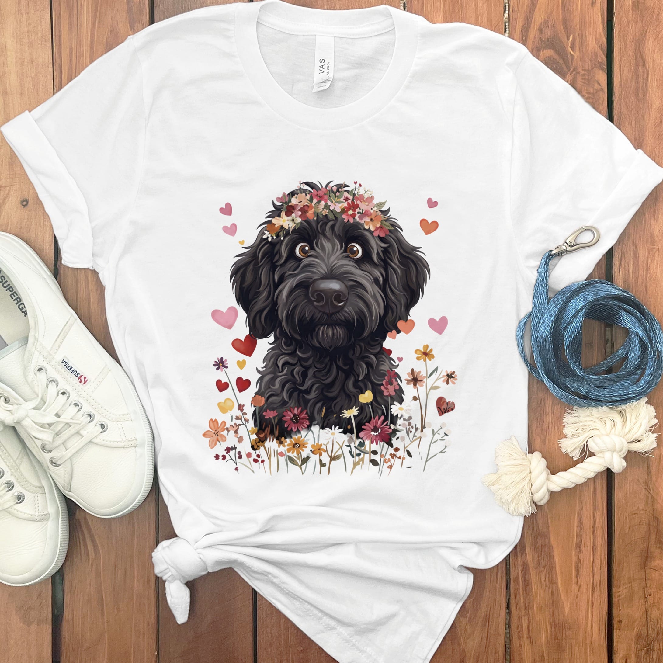 Lovable Black Goldendoodle T-Shirt in White / S by Puppy Jo