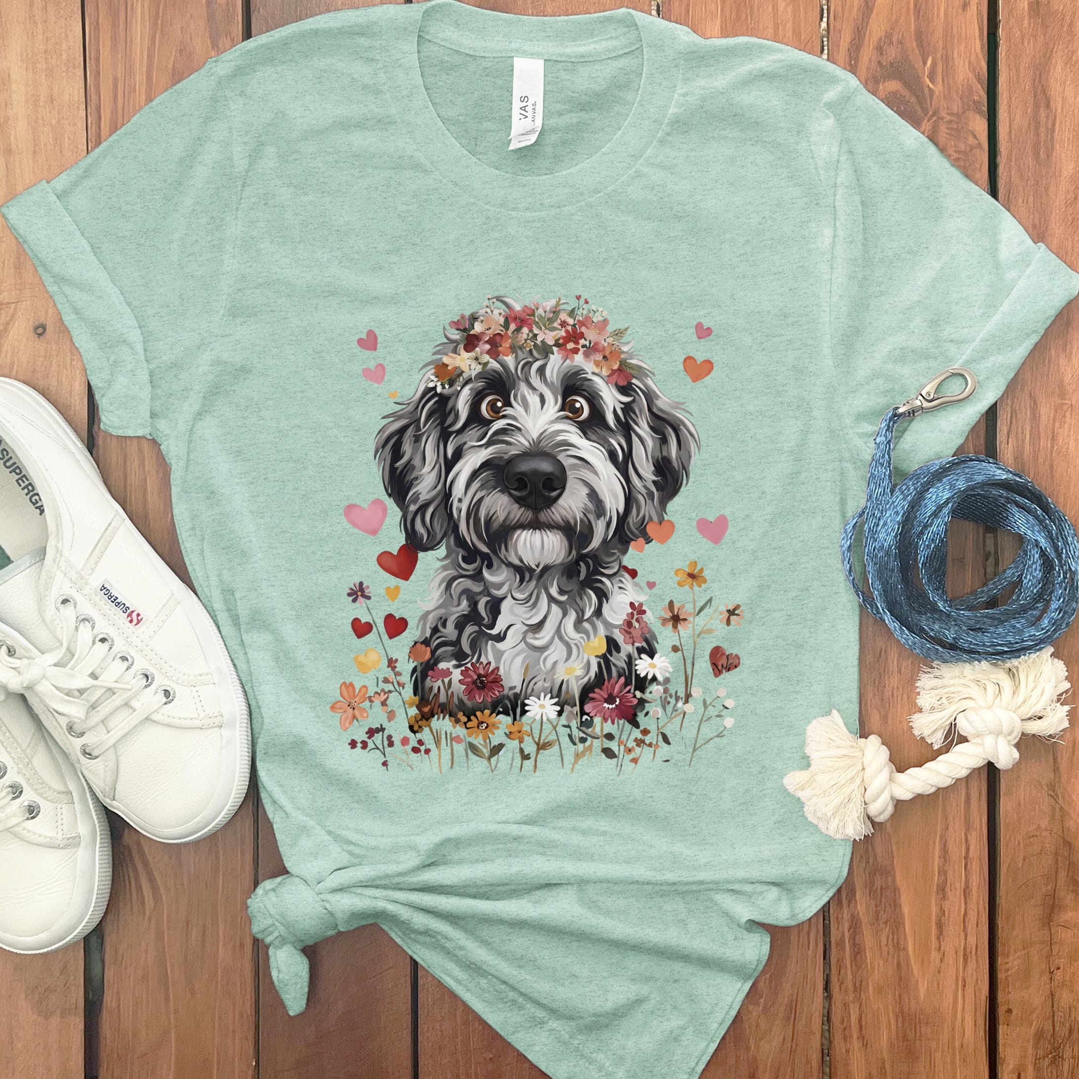 Lovable Merle Goldendoodle T-Shirt in Heather Mint / S by Puppy Jo
