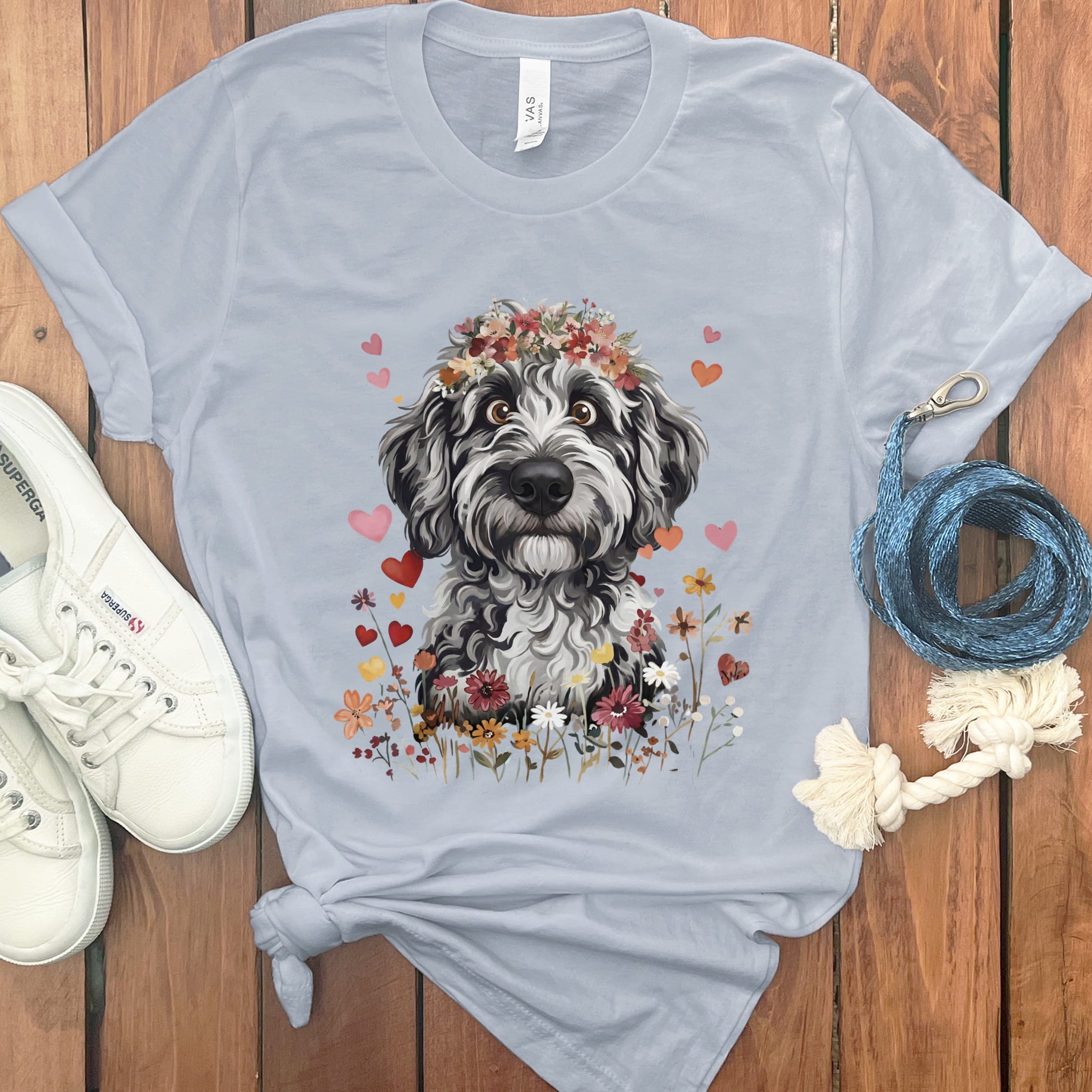 Lovable Merle Goldendoodle T-Shirt in Light Blue / S by Puppy Jo