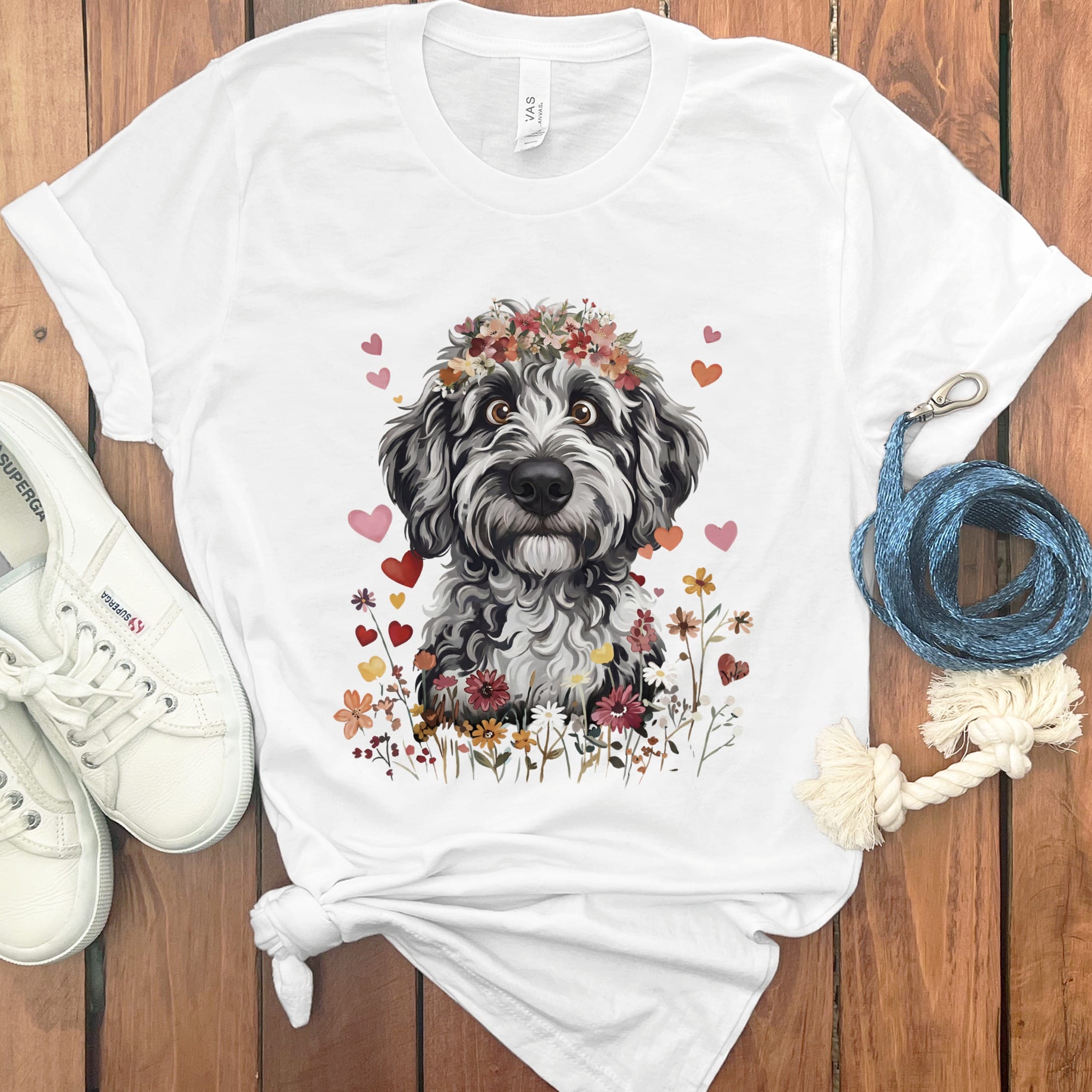 Lovable Merle Goldendoodle T-Shirt in White / S by Puppy Jo