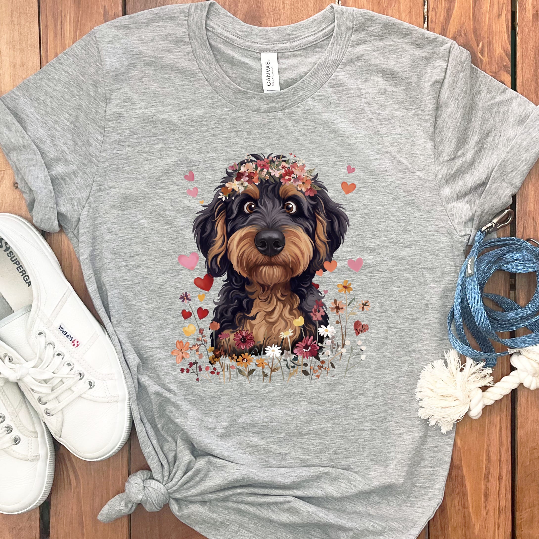 Lovable Phantom Goldendoodle T-Shirt in Athletic Heather / S by Puppy Jo