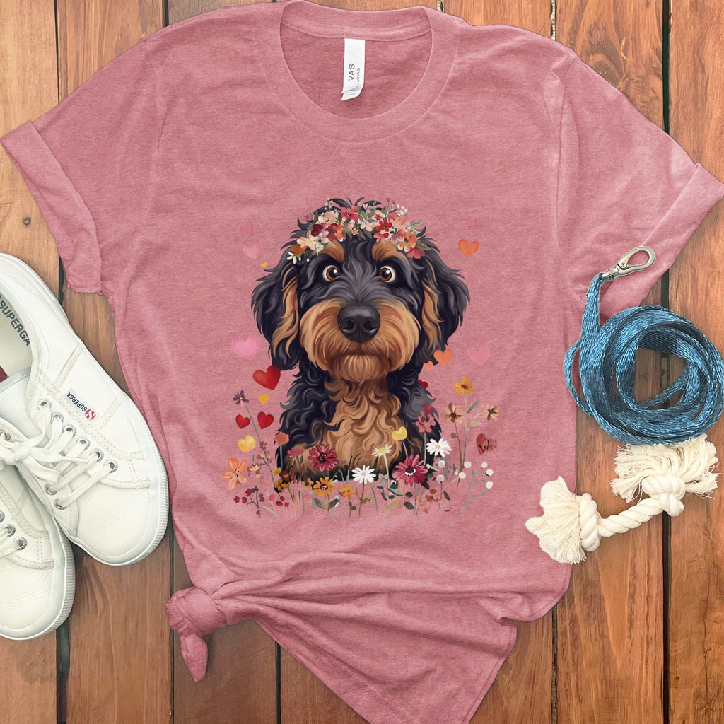 Lovable Phantom Goldendoodle T-Shirt in Heather Mauve / S by Puppy Jo