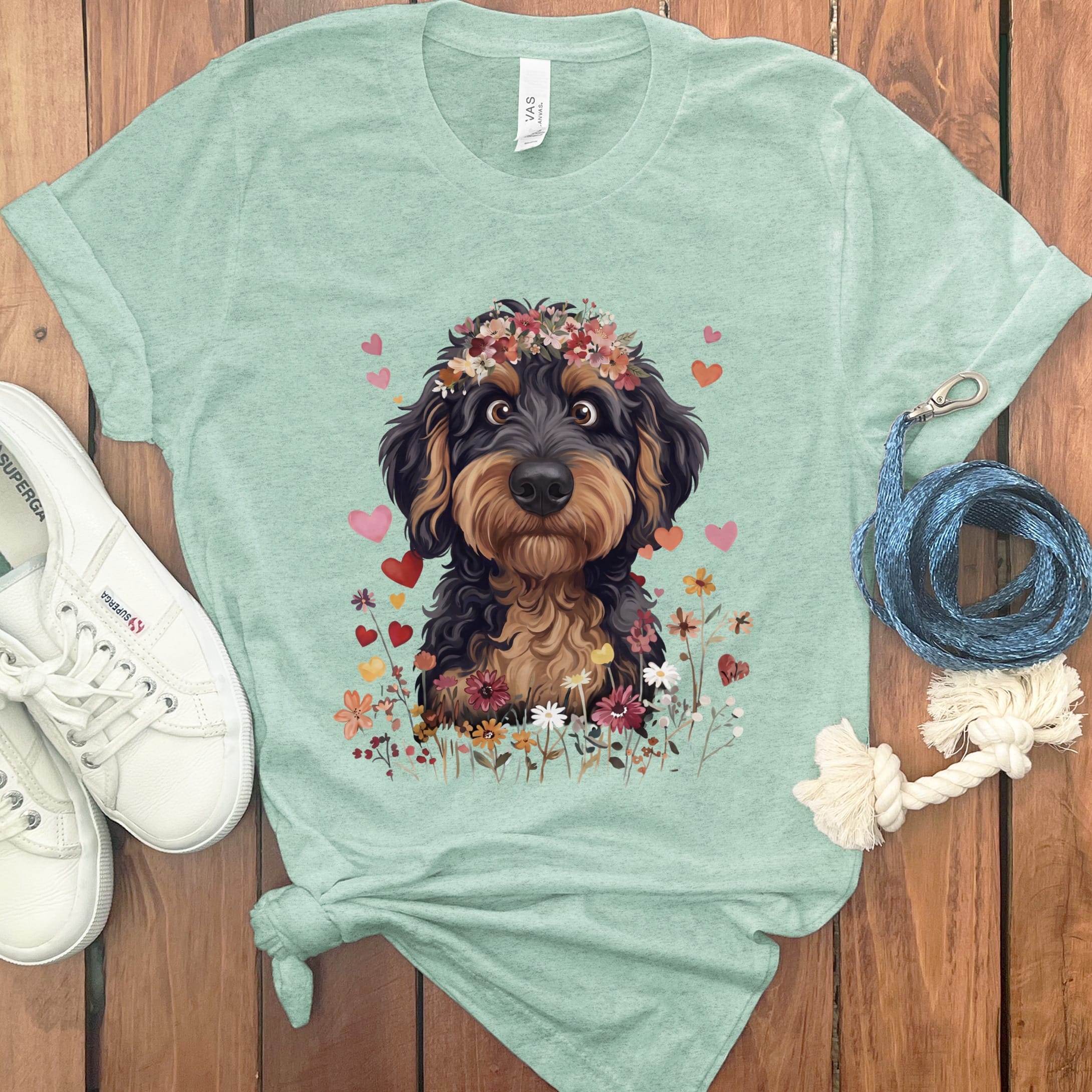 Lovable Phantom Goldendoodle T-Shirt in Heather Mint / S by Puppy Jo