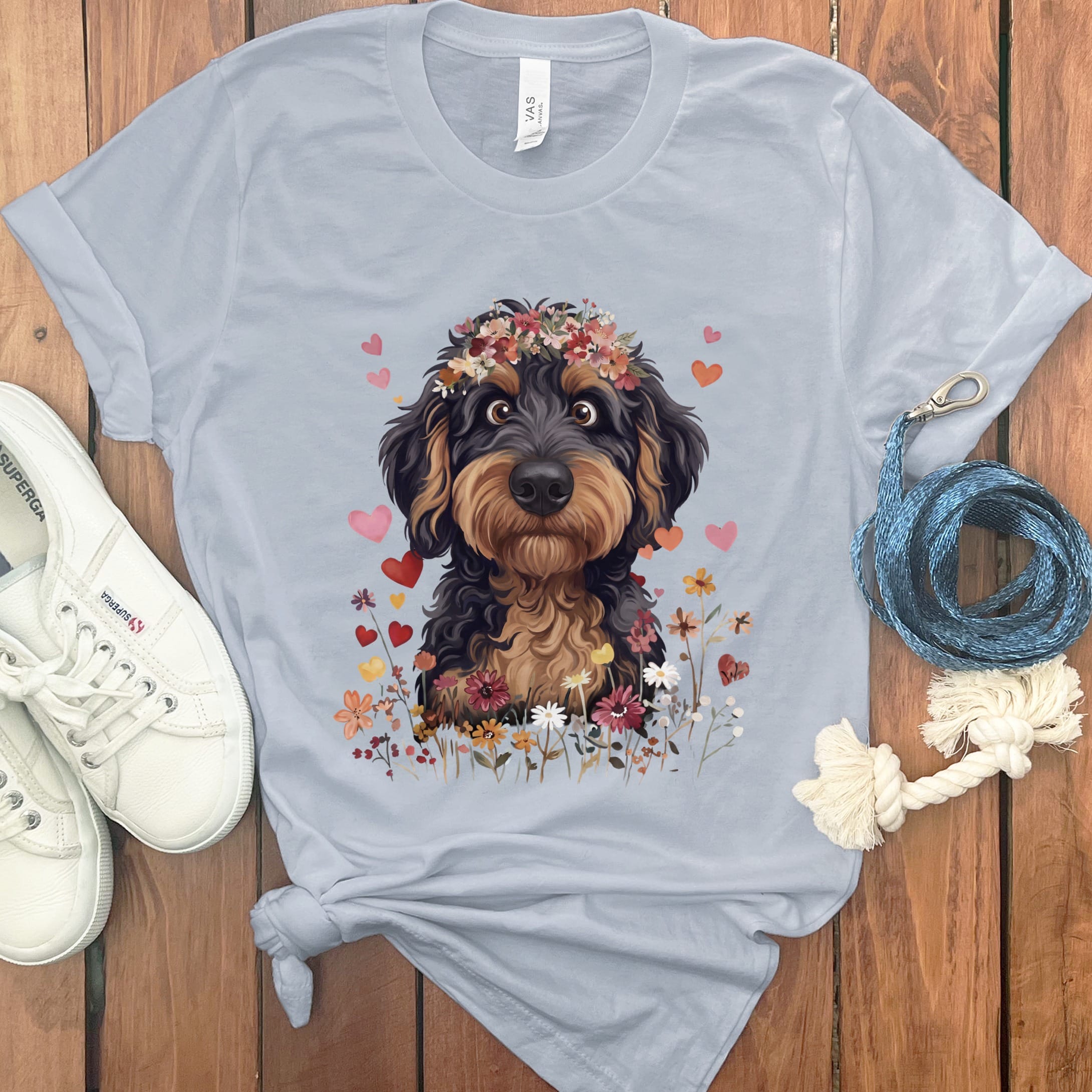 Lovable Phantom Goldendoodle T-Shirt in Light Blue / S by Puppy Jo
