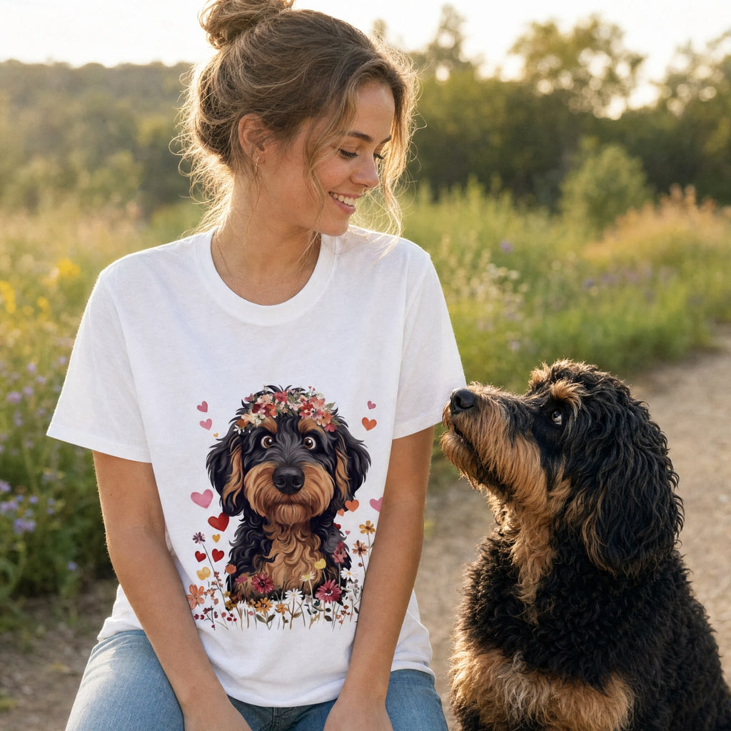 Lovable Phantom Goldendoodle T-Shirt in by Puppy Jo