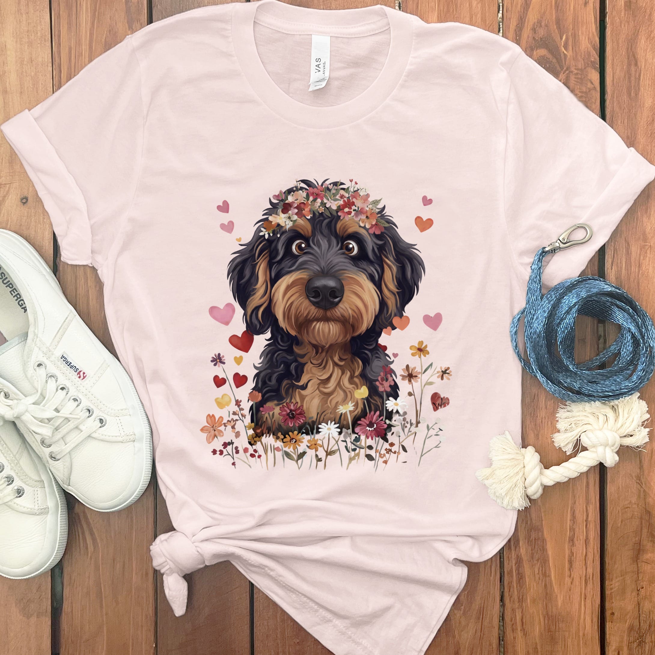 Lovable Phantom Goldendoodle T-Shirt in Soft Pink / S by Puppy Jo