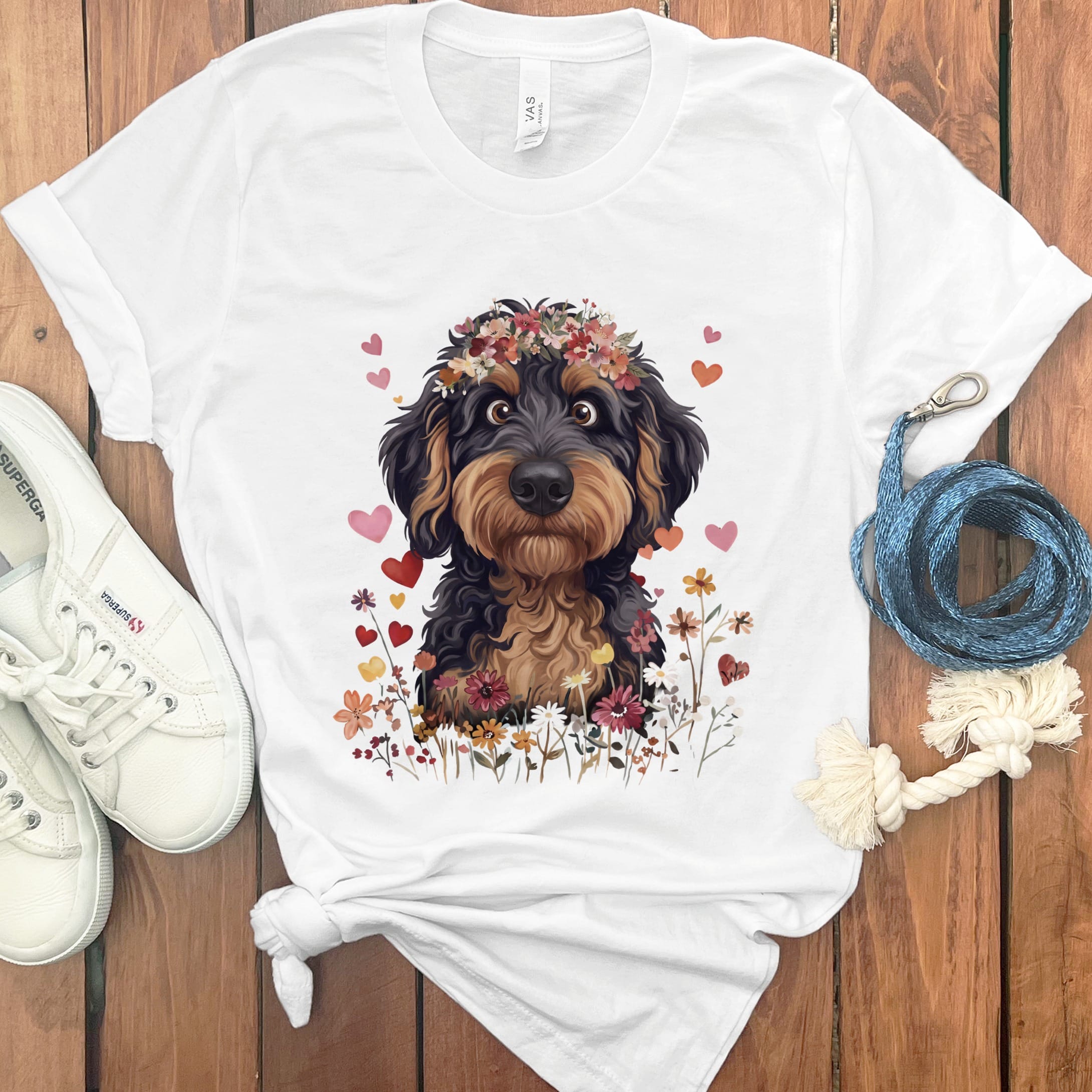 Lovable Phantom Goldendoodle T-Shirt in White / S by Puppy Jo