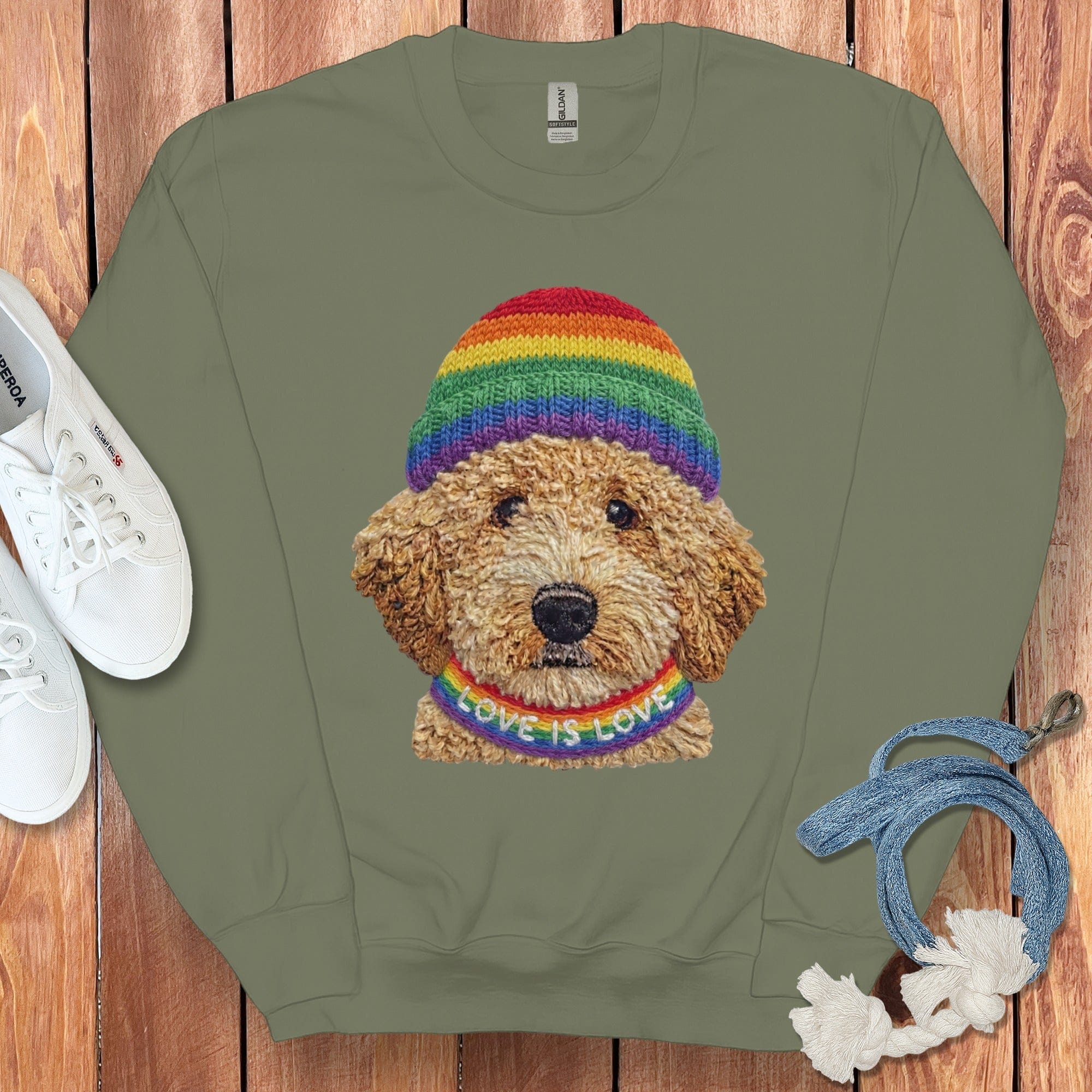 Love is Love Doodle Sweatshirt in Military Green / S by Puppy Jo