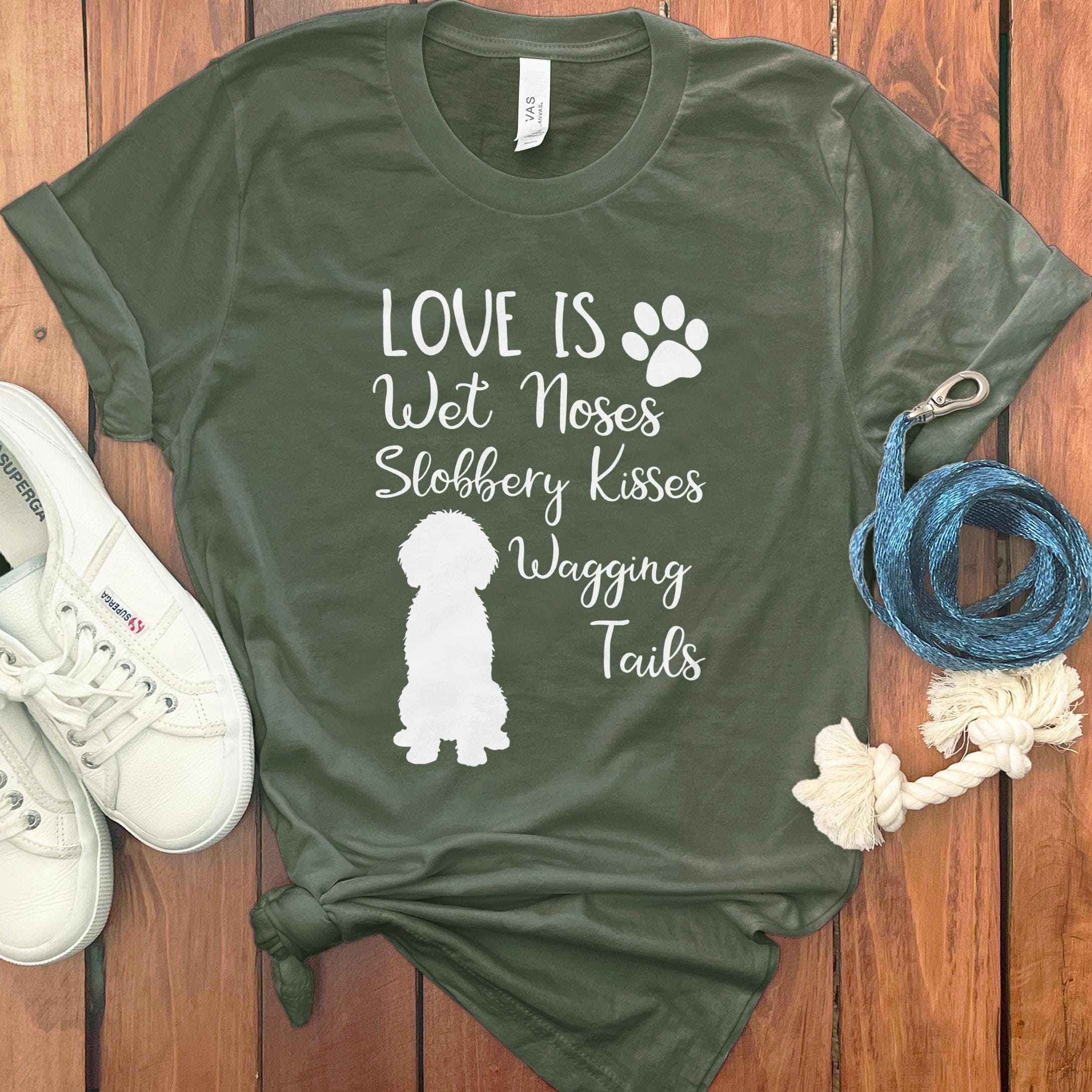 Love Wet Kisses Doodle T-Shirt in Military Green / S by Puppy Jo