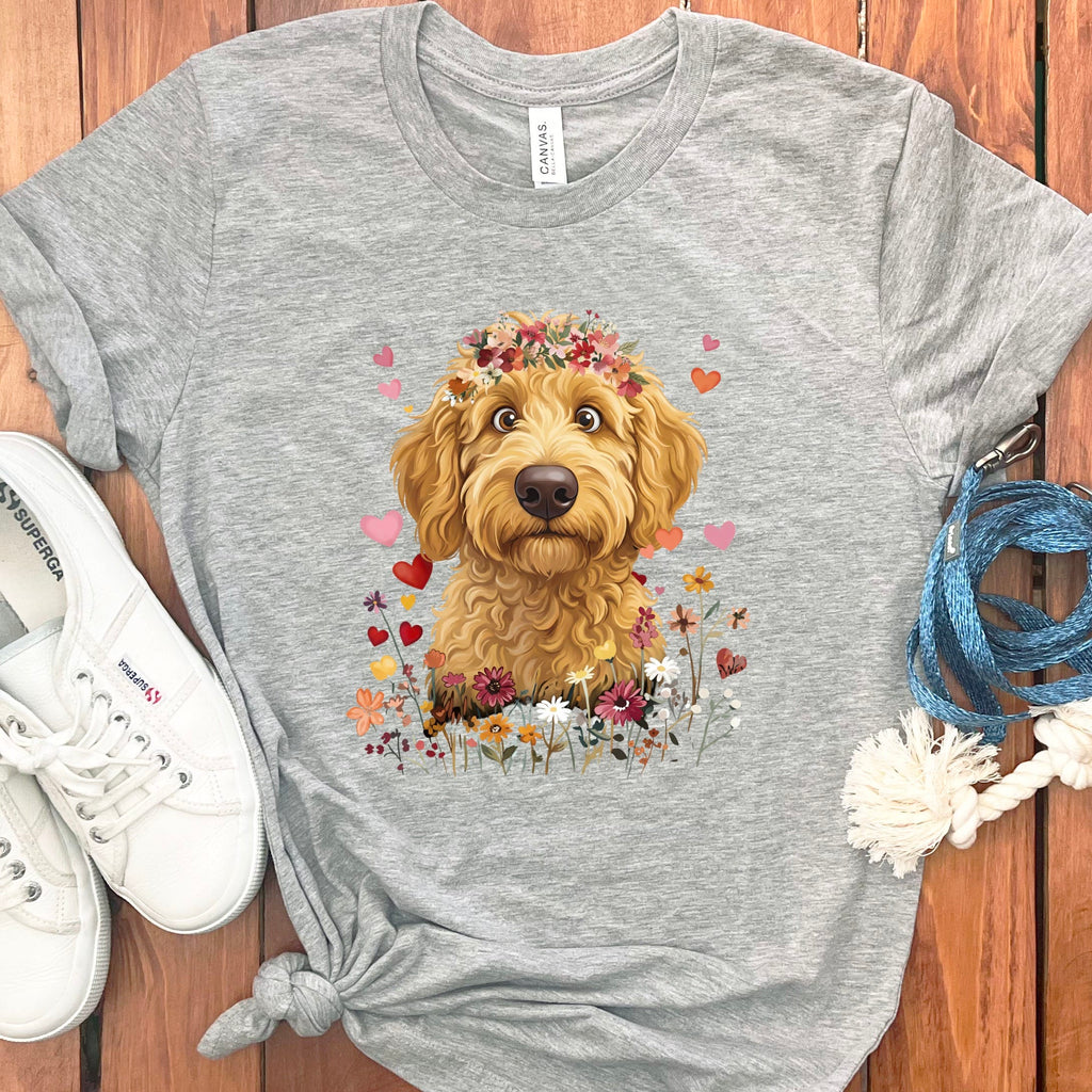 Loveable Apricot Goldendoodle T-Shirt in Athletic Heather / S by Puppy Jo