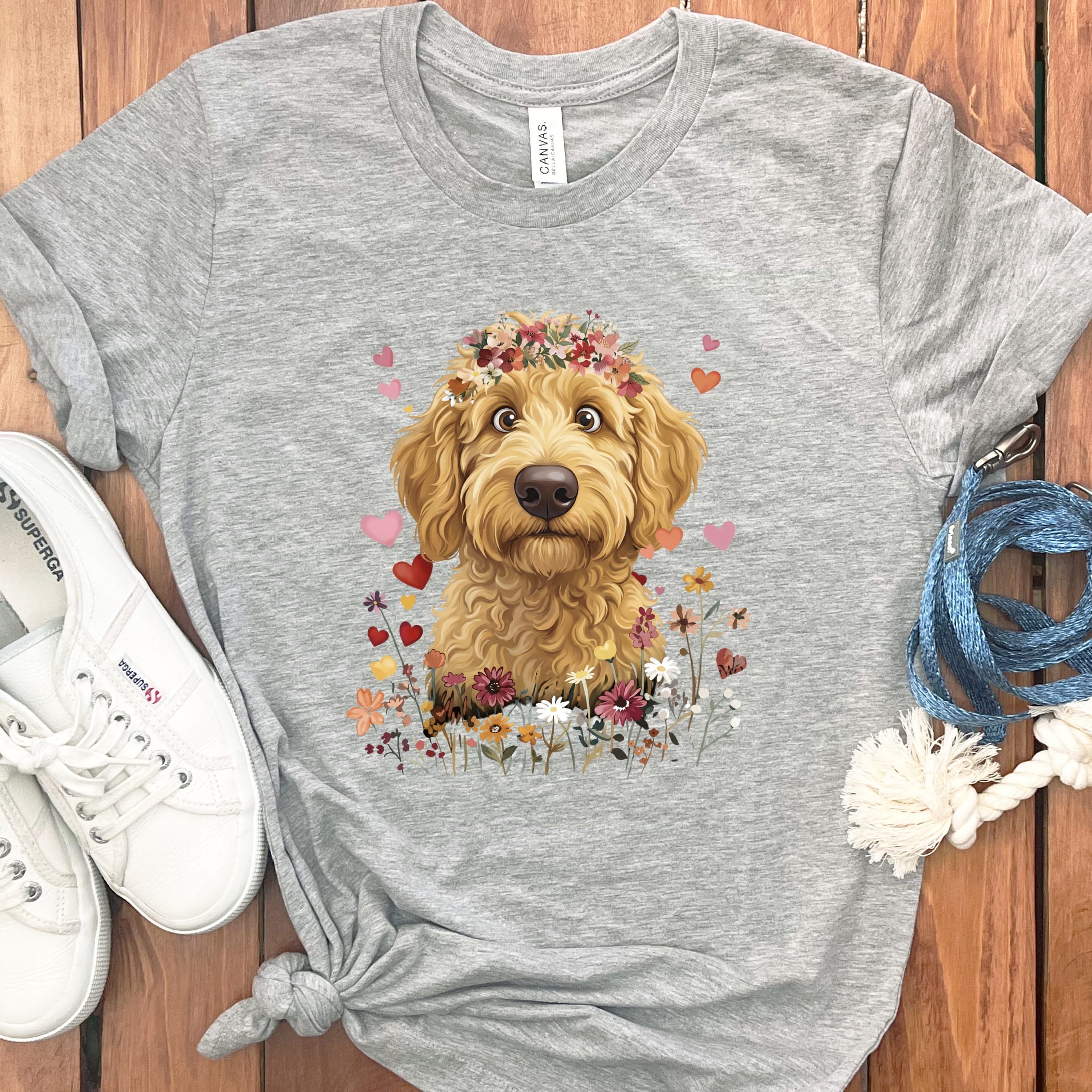 Loveable Apricot Goldendoodle T-Shirt in Athletic Heather / S by Puppy Jo