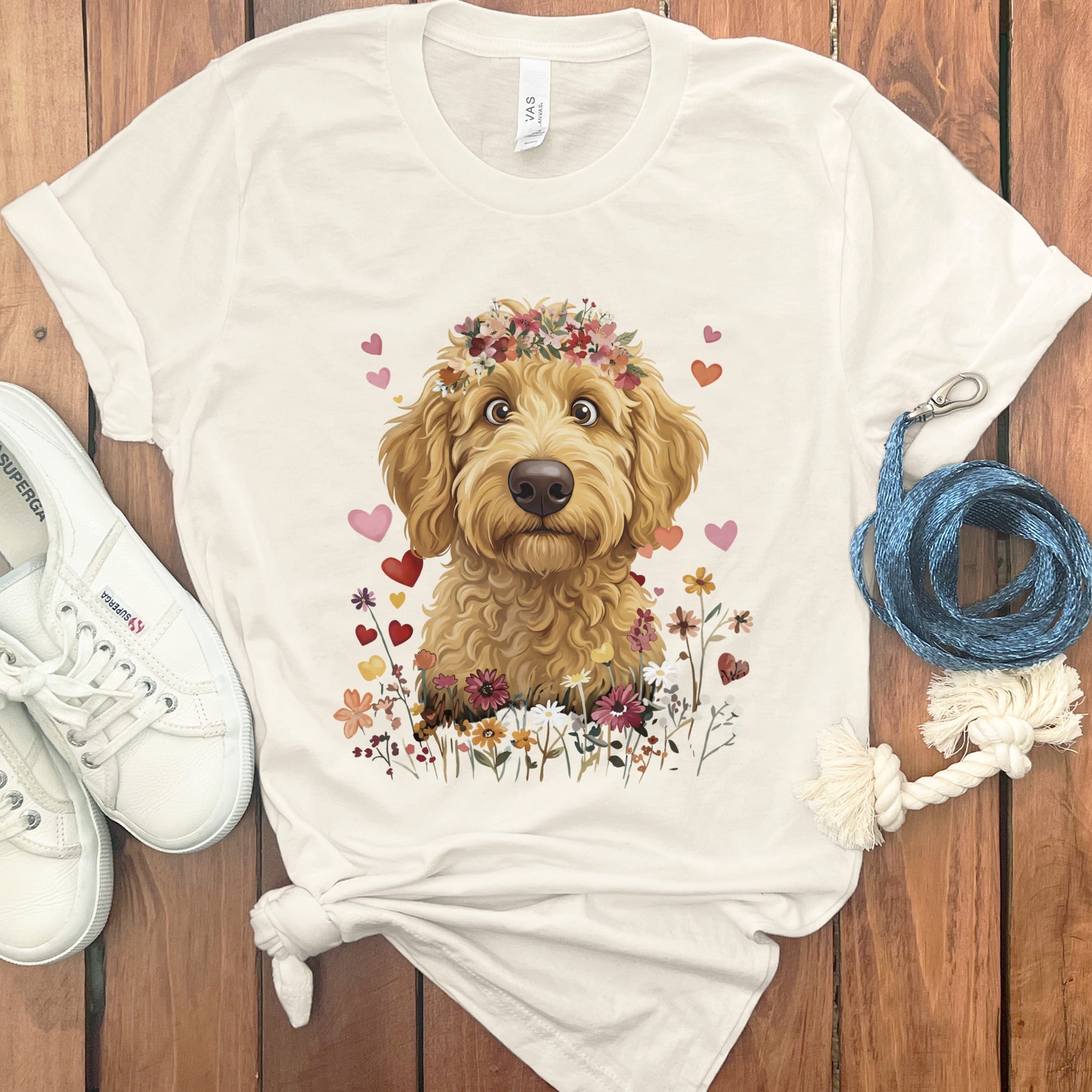 Loveable Apricot Goldendoodle T-Shirt in Natural / S by Puppy Jo