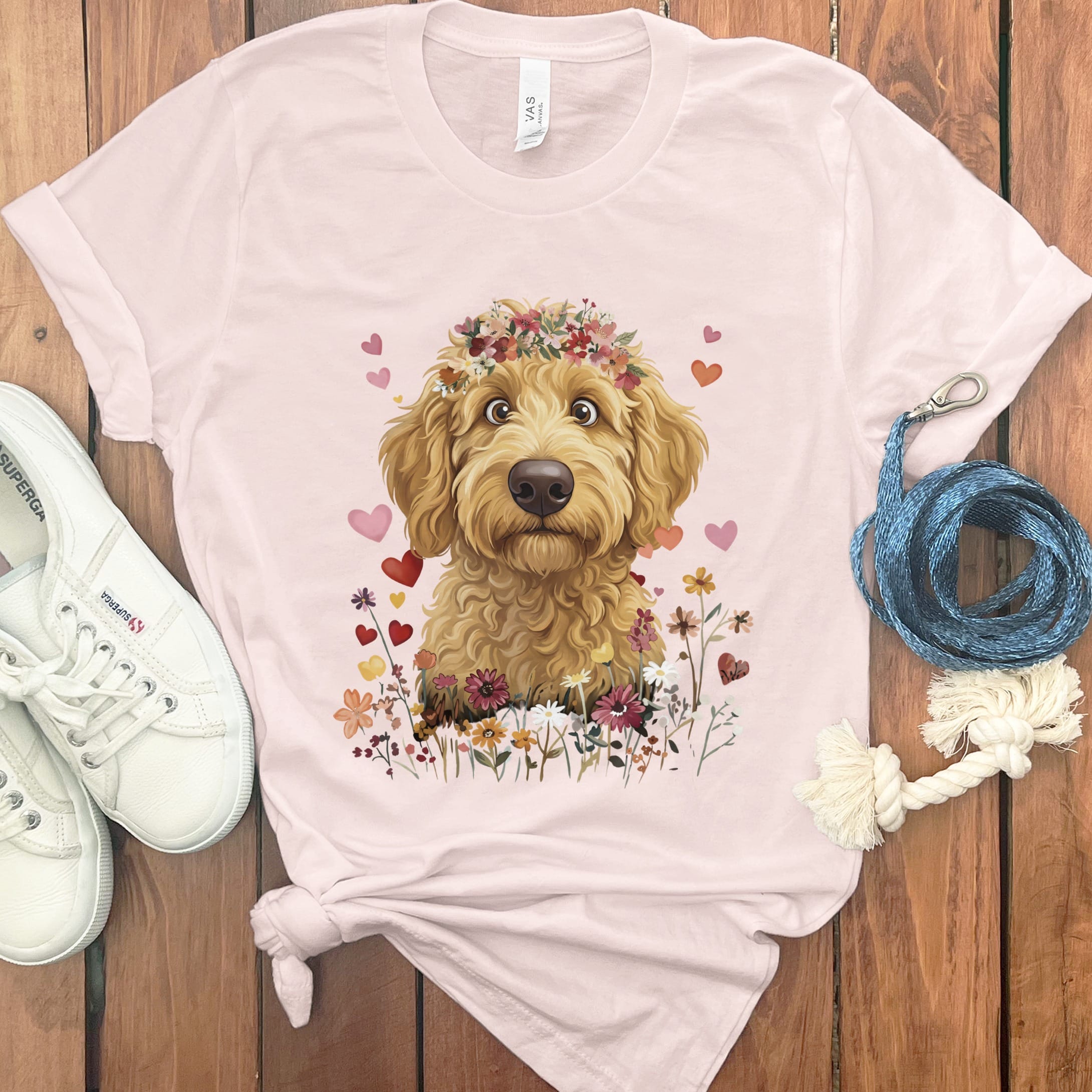 Loveable Apricot Goldendoodle T-Shirt in Soft Pink / S by Puppy Jo