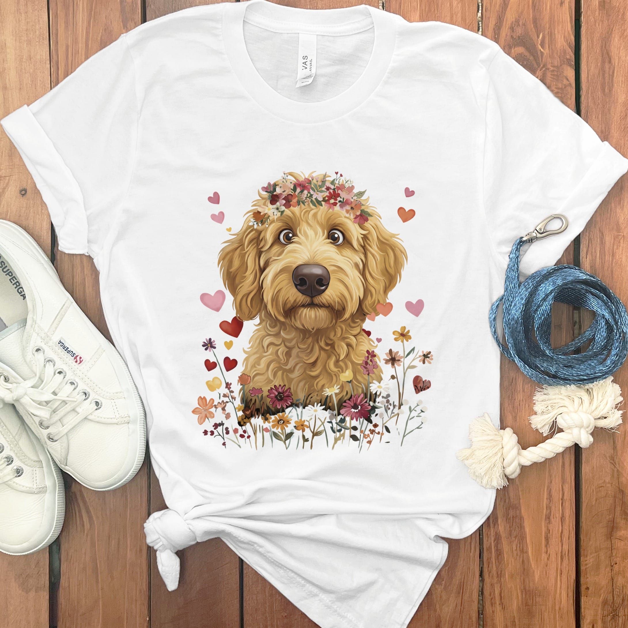 Loveable Apricot Goldendoodle T-Shirt in White / S by Puppy Jo