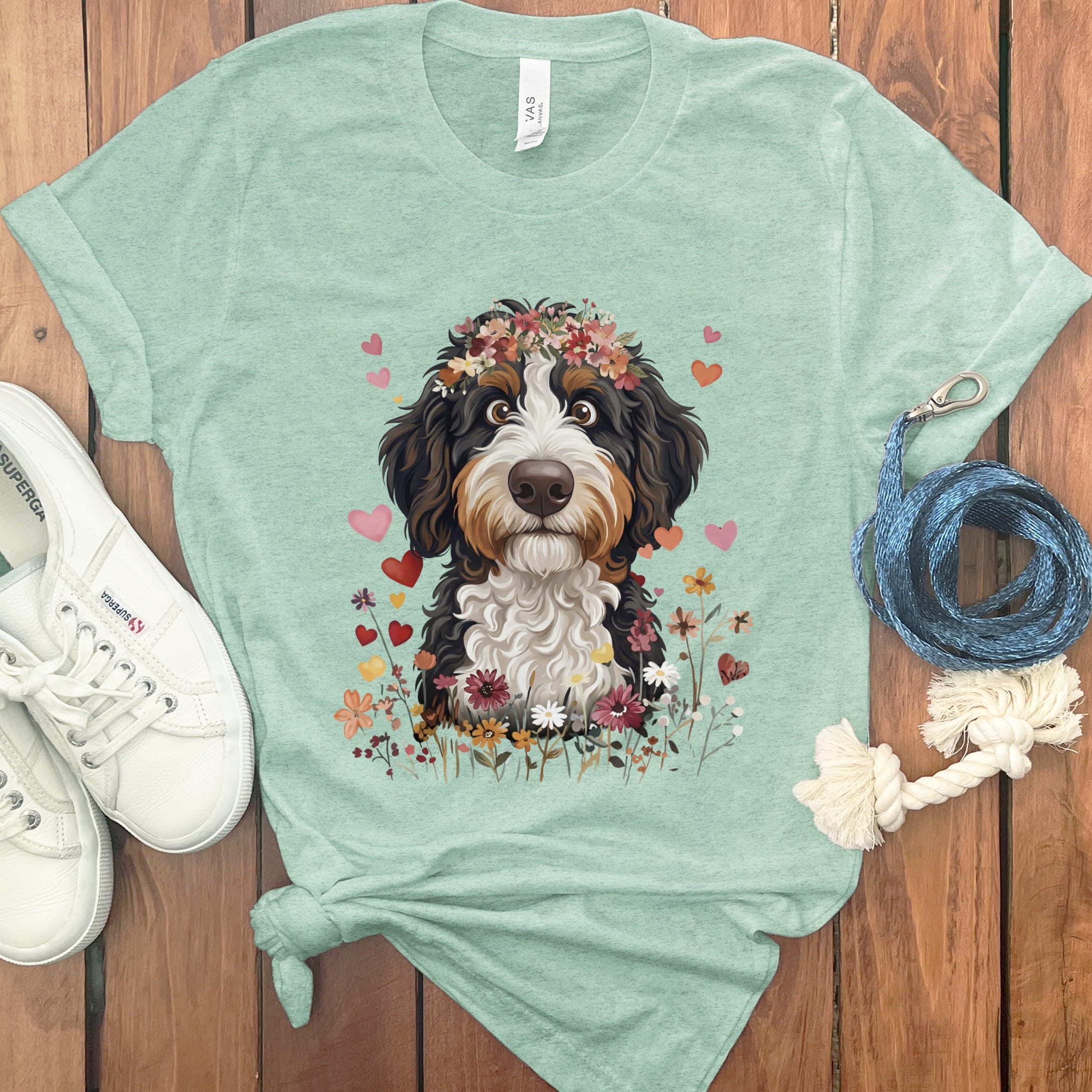 Loveable Bernedoodle T-Shirt in Heather Mint / S by Puppy Jo
