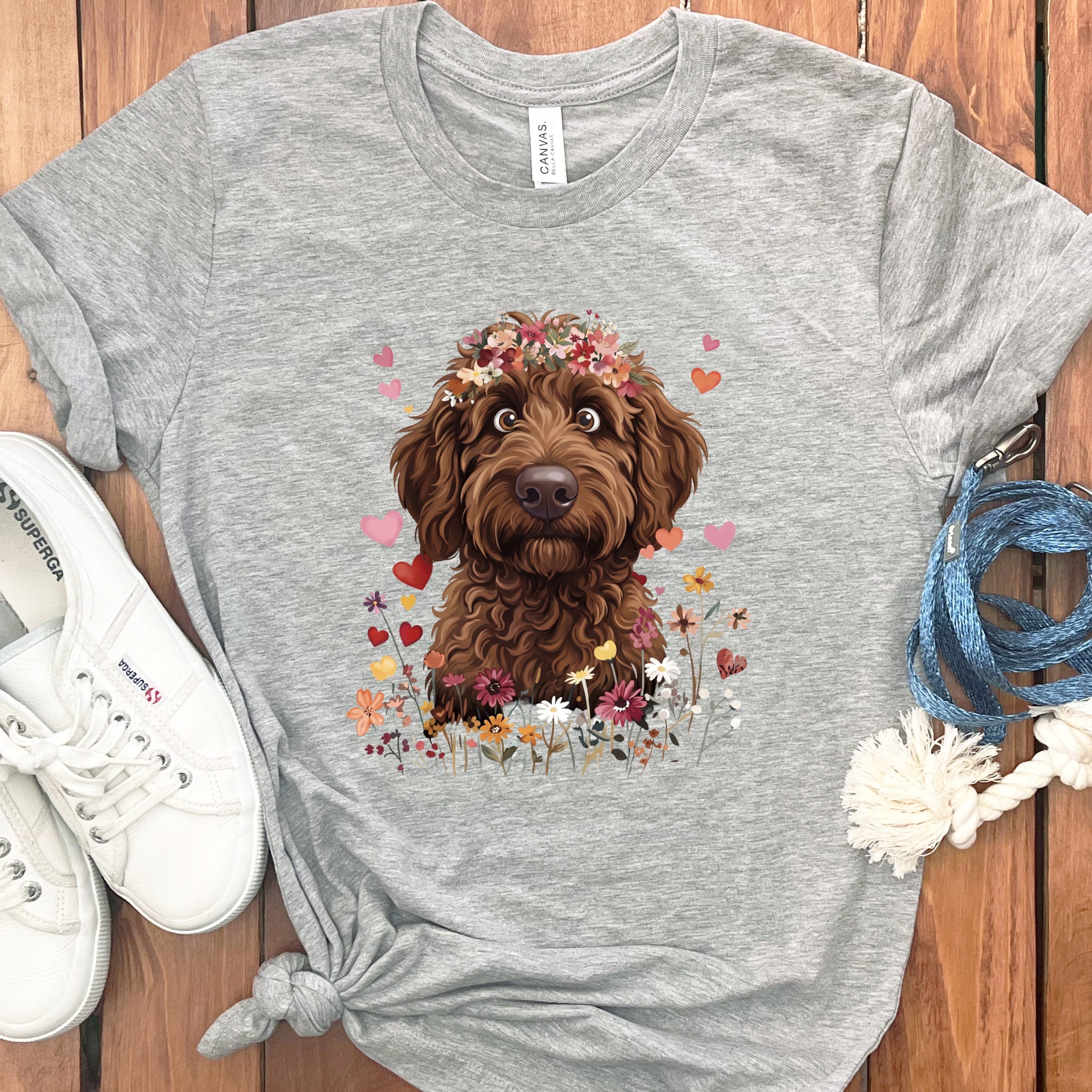 Loveable Chocolate Goldendoodle T-Shirt in Athletic Heather / S by Puppy Jo