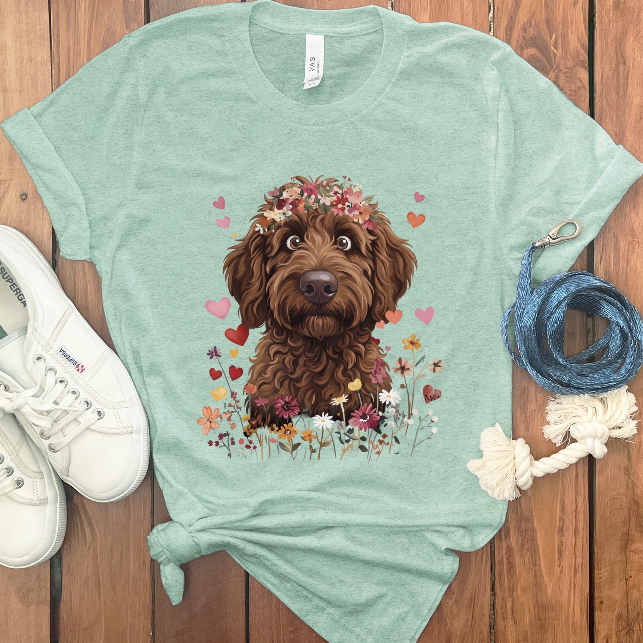 Loveable Chocolate Goldendoodle T-Shirt in Heather Mint / S by Puppy Jo