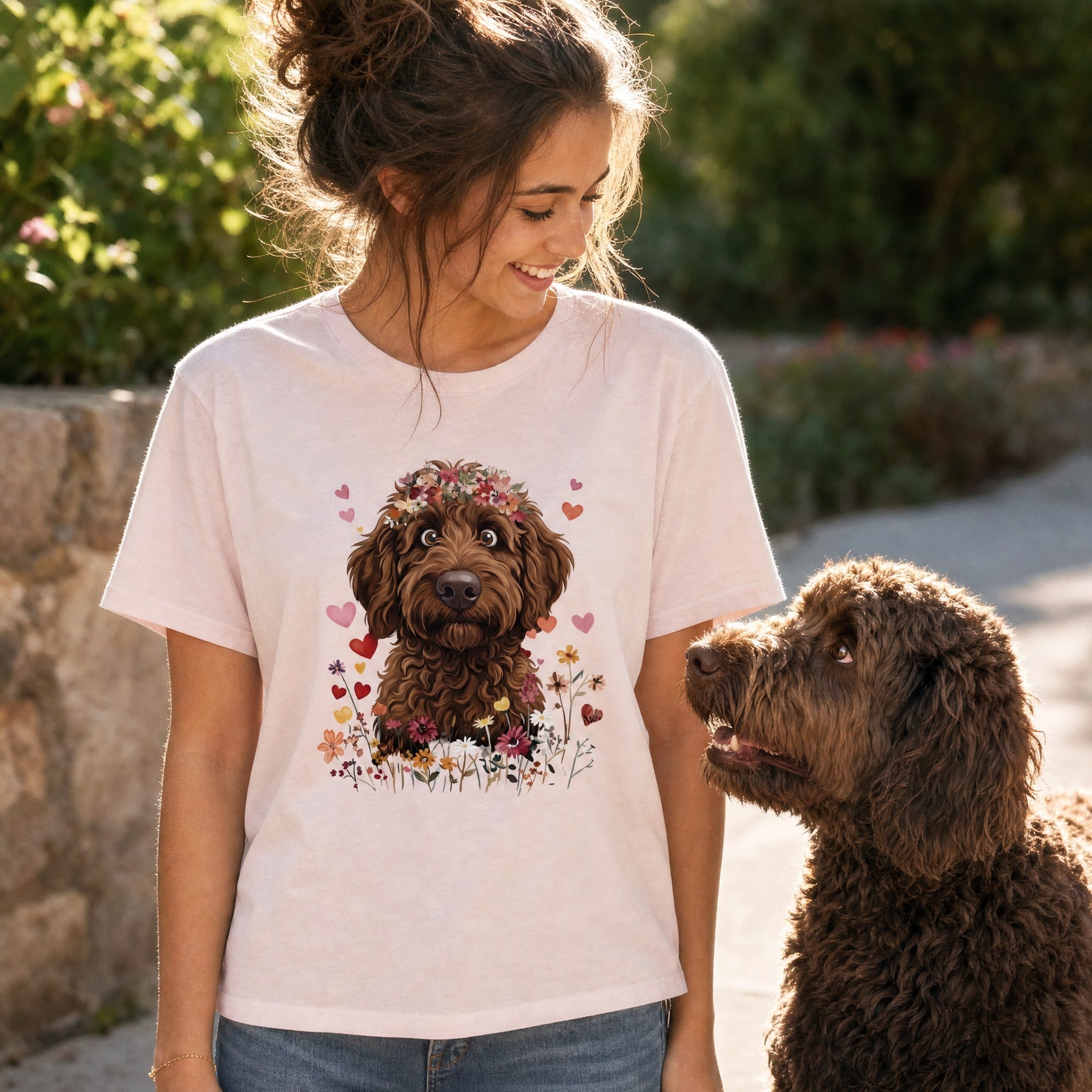 Loveable Chocolate Goldendoodle T-Shirt in by Puppy Jo
