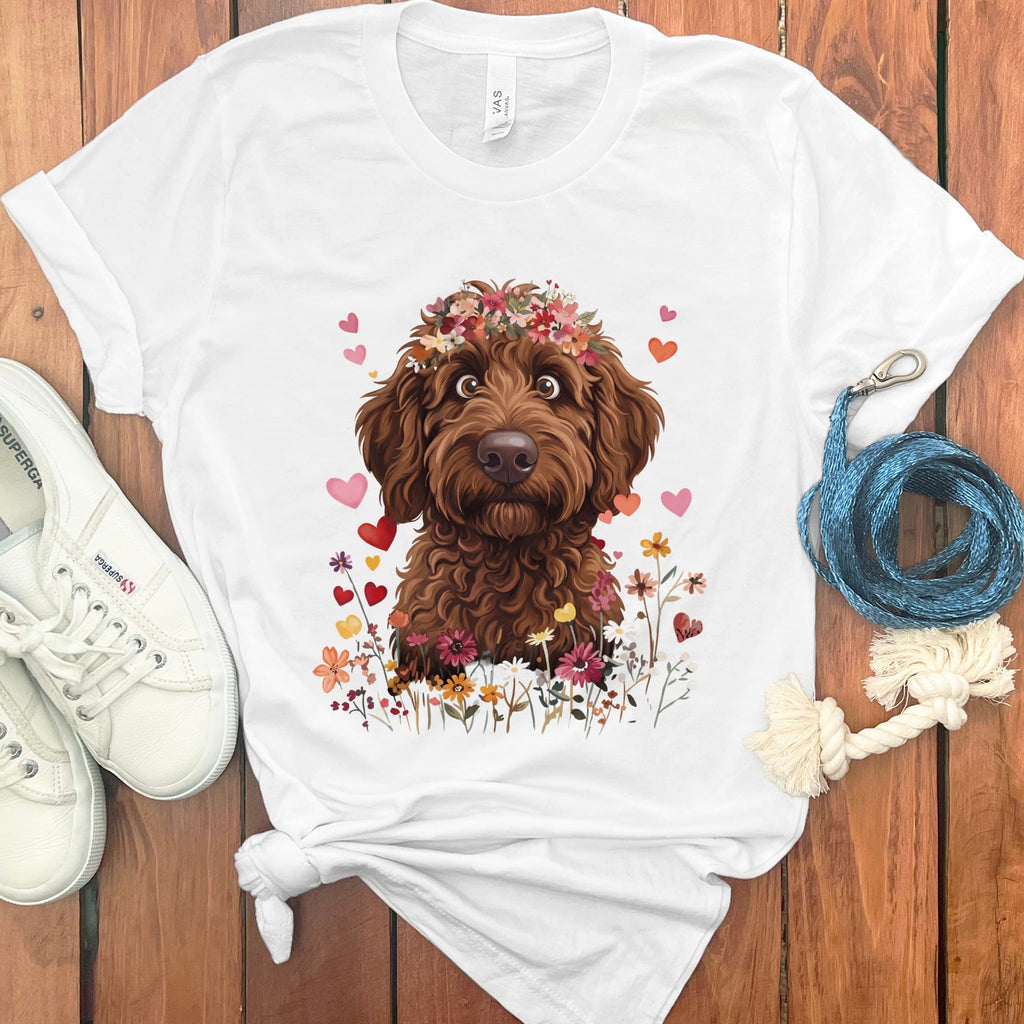 Loveable Chocolate Goldendoodle T-Shirt in White / S by Puppy Jo
