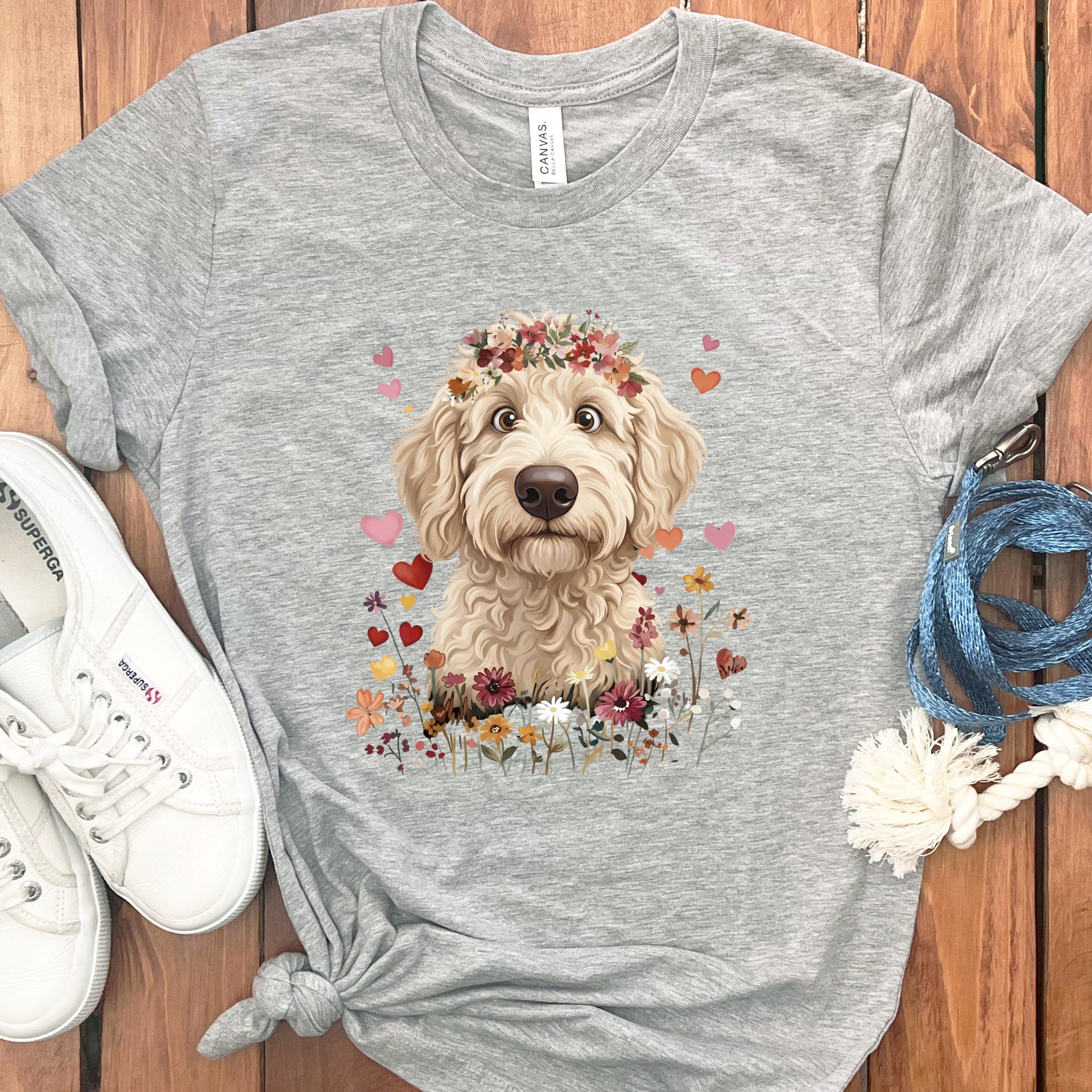 Loveable Cream Goldendoodle T-Shirt in Athletic Heather / S by Puppy Jo