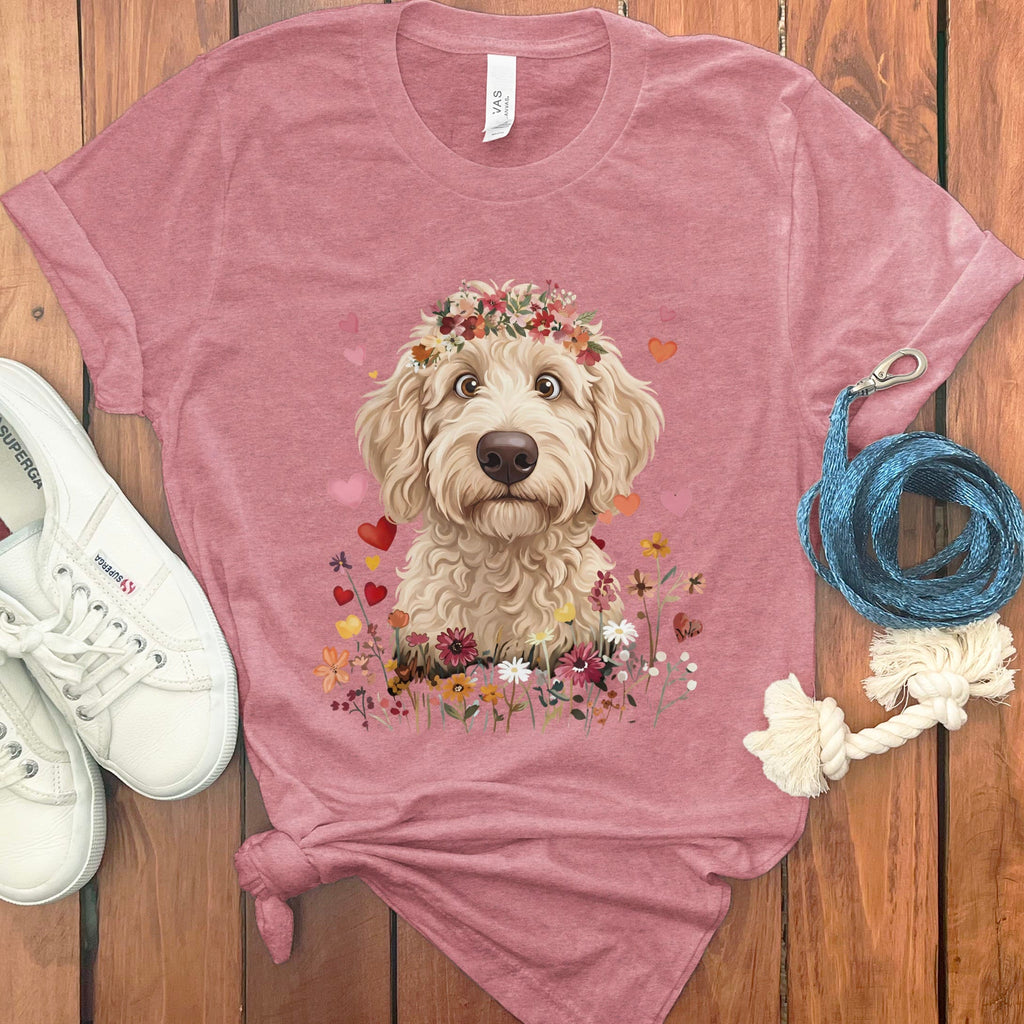 Loveable Cream Goldendoodle T-Shirt in Heather Mauve / S by Puppy Jo