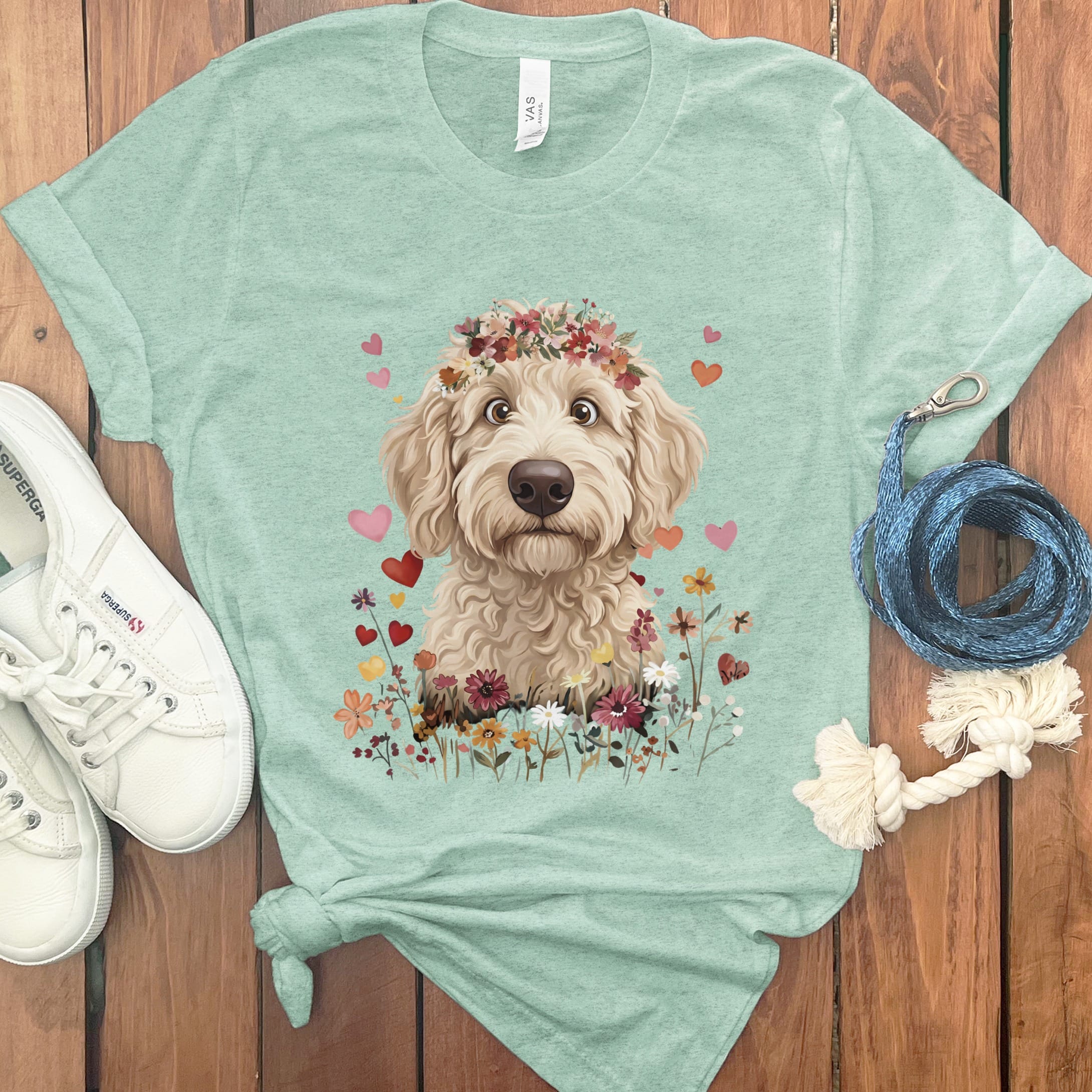 Loveable Cream Goldendoodle T-Shirt in Heather Mint / S by Puppy Jo