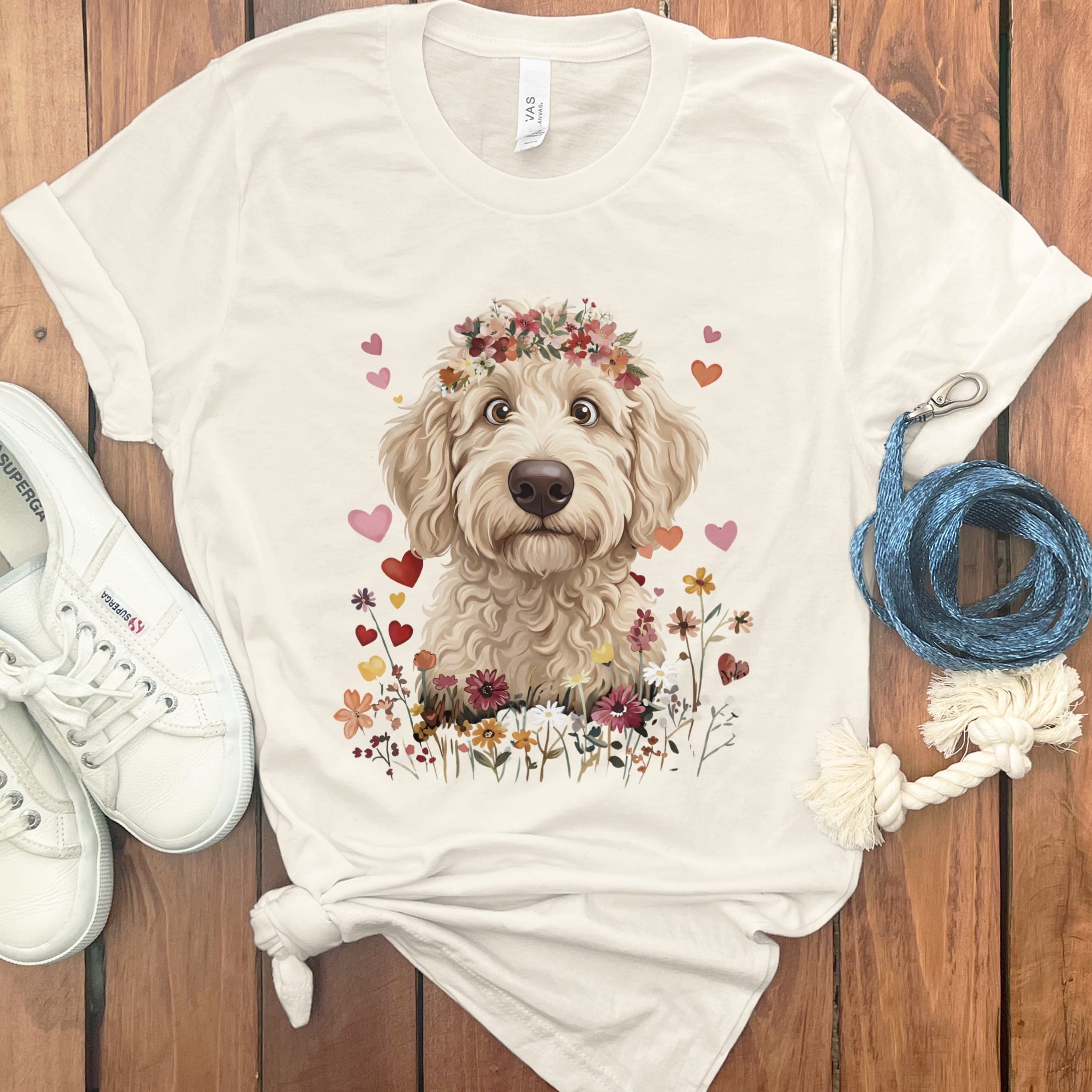 Loveable Cream Goldendoodle T-Shirt in Natural / S by Puppy Jo