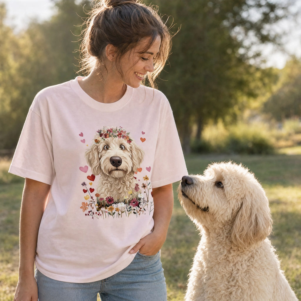 Loveable Cream Goldendoodle T-Shirt in by Puppy Jo