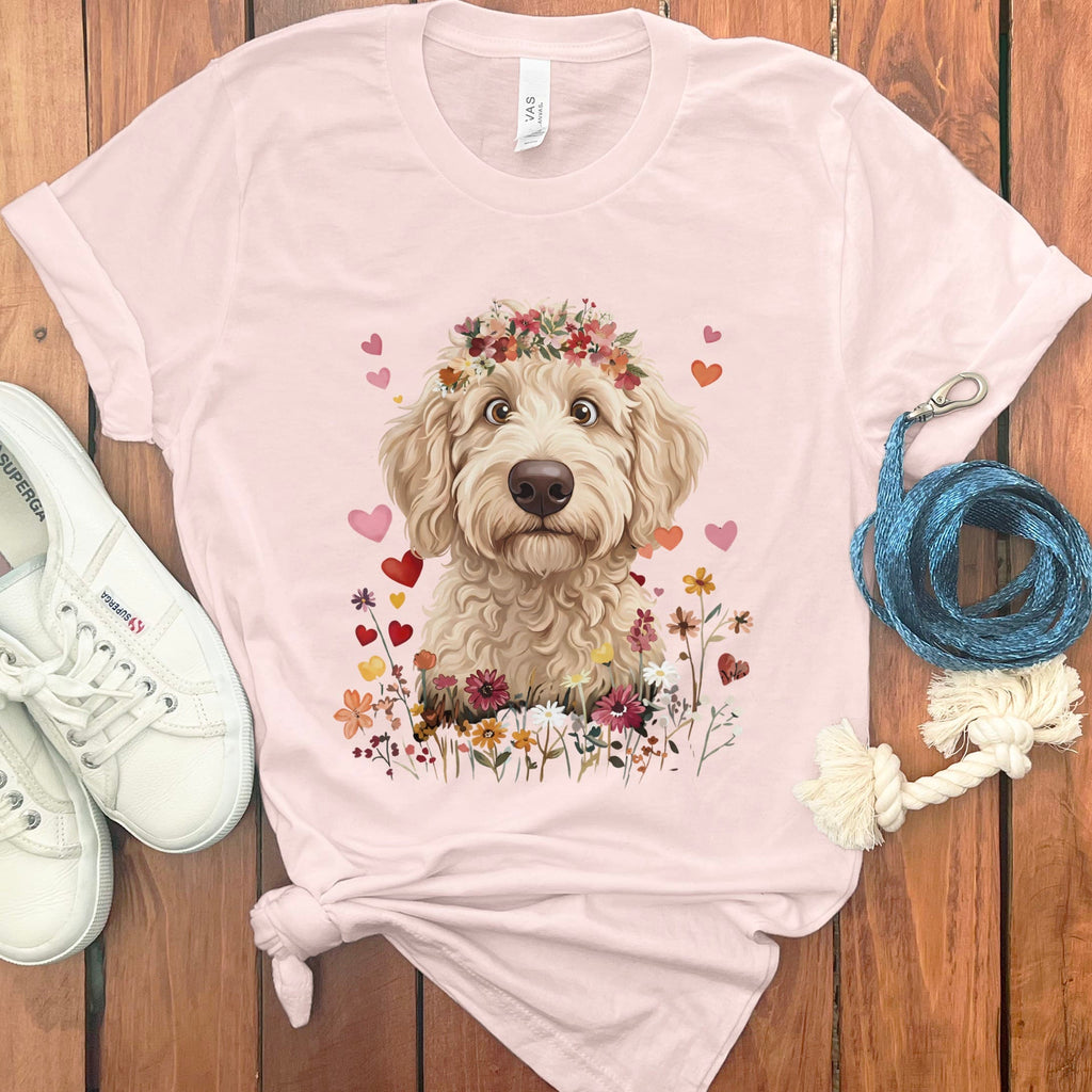 Loveable Cream Goldendoodle T-Shirt in Soft Pink / S by Puppy Jo