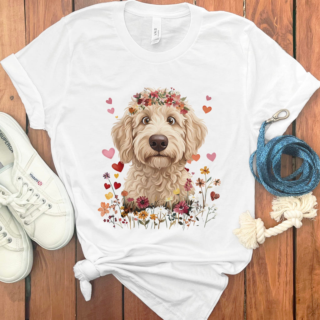 Loveable Cream Goldendoodle T-Shirt in White / S by Puppy Jo