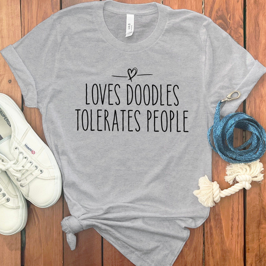 Loves Doodles People T-Shirt in Athletic Heather / S by Puppy Jo